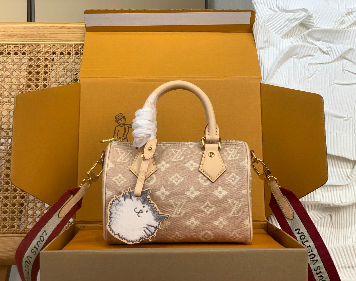 LOUIS VUITTON SPEEDY BANDOULIÈRE 20 Bag Monogram Canvas LV Travels X Grace Coddington Collaboration Series Cat shape pendant #332321