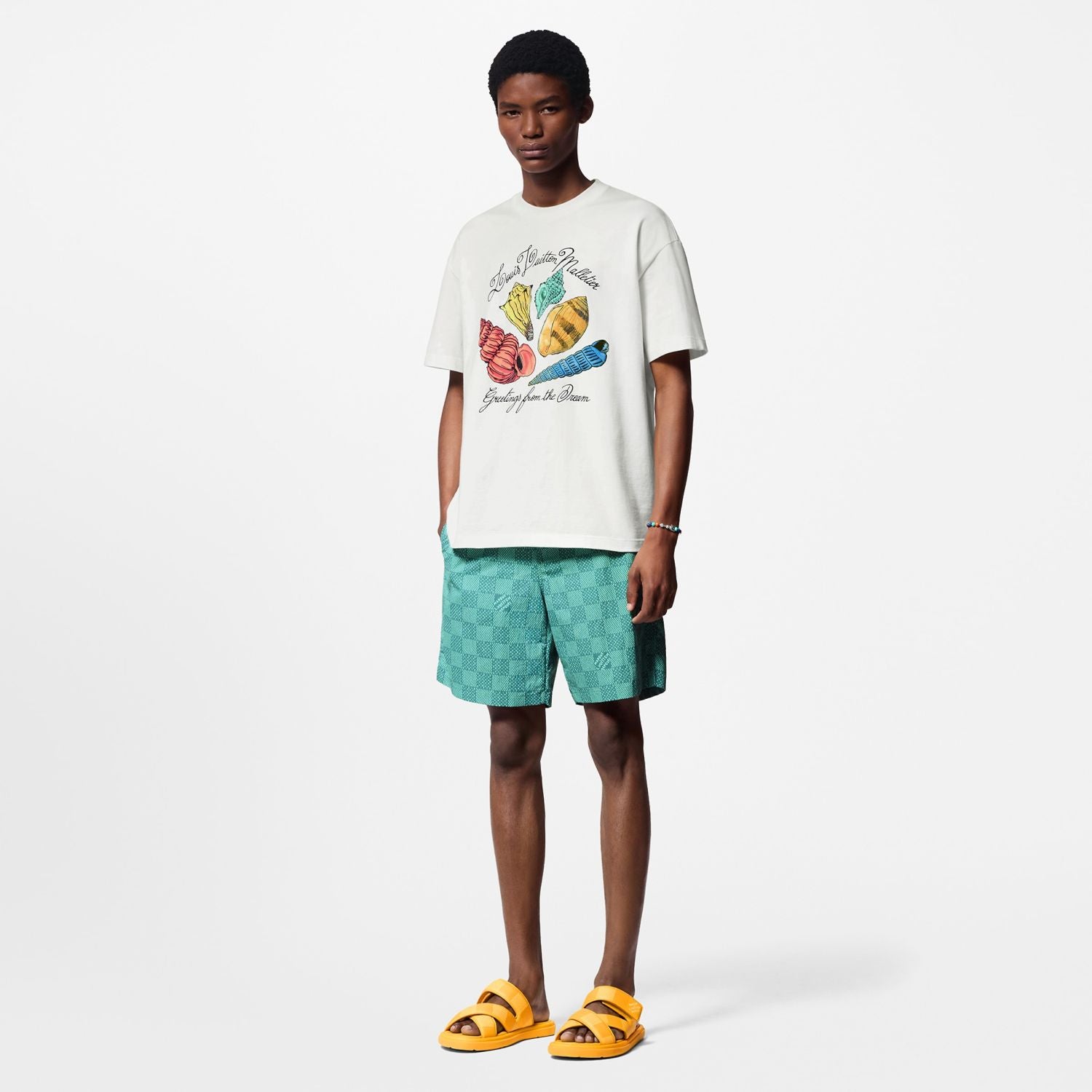 Louis Vuitton Men's Women's Summer Letter Shell Printed Cotton Short Sleeve Casual Fit White T-Shirt #71351