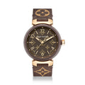 Louis Vuitton Tambour Monogram Watch Quartz Movement Canvas Strap 34mm Tan Dial 100m Water Resistant #98642