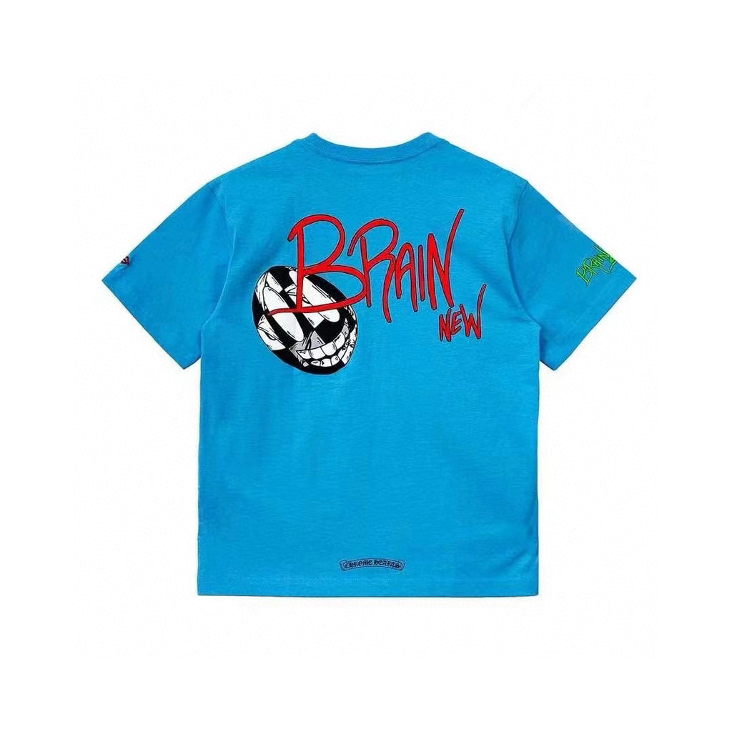Chrome Hearts  Men's Women's Spring And Summer Fashion Letter Graffiti Blue Short Sleeve Body Shirt Round Neck Loose Casual #98726