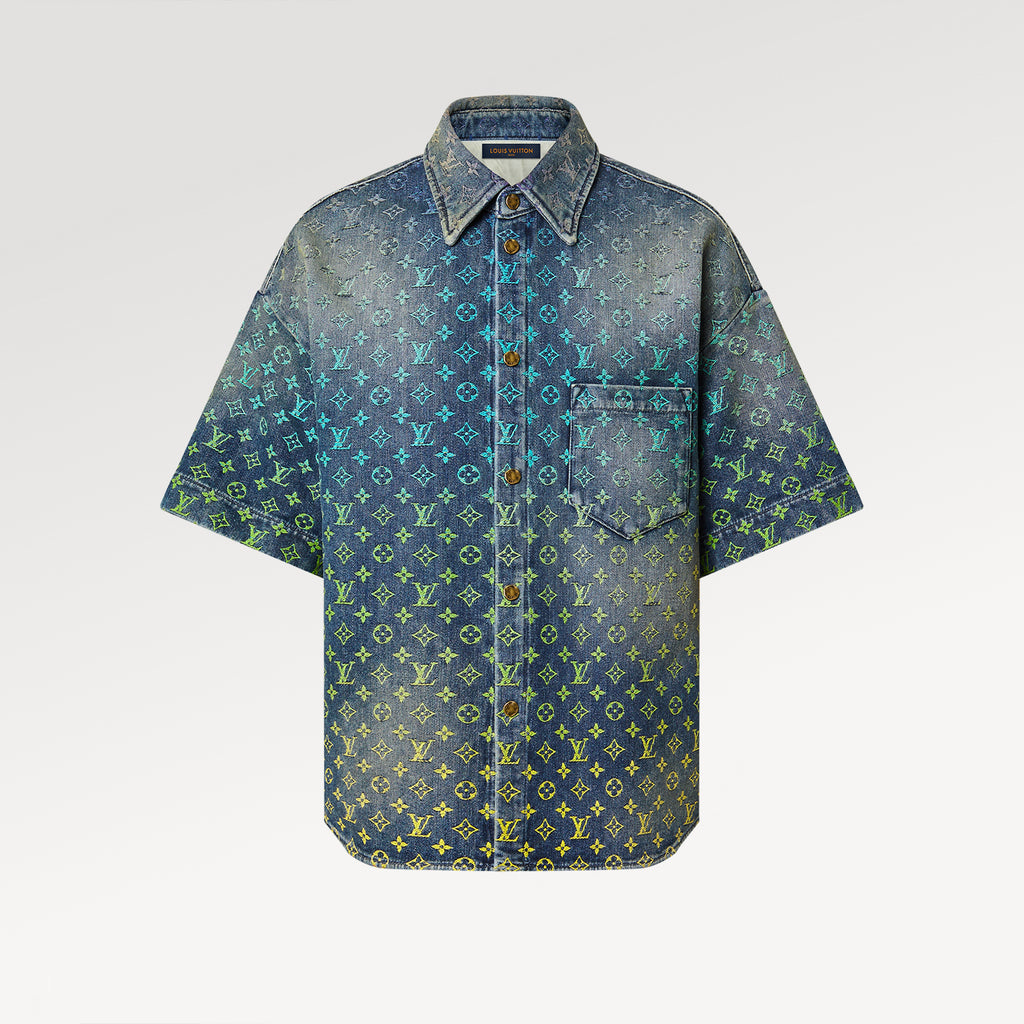 Louis Vuitton Rainbow Monogram Embroidered Short Sleeve Denim Shirt Straight Shorts Fashion Casual Suit Set #71411