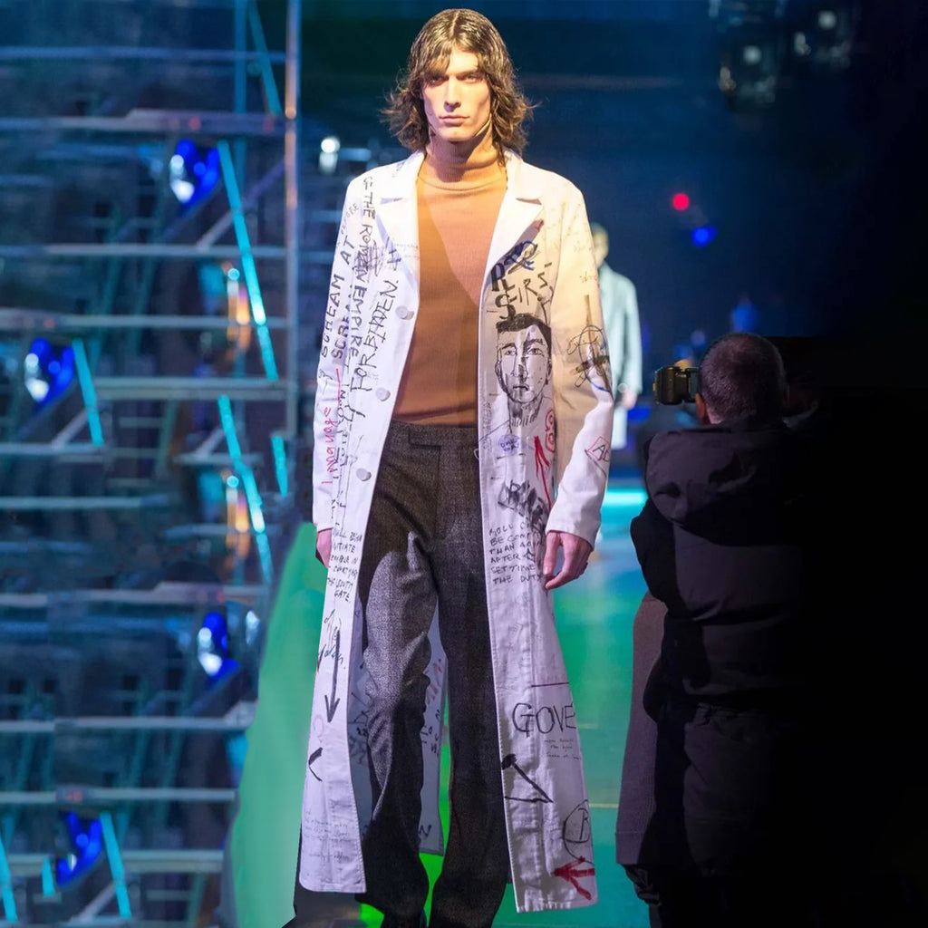 Raf Simons Men's Spring And Autumn Hand-painted Graffiti Long Trench Coat Jacket High Street Trend Hip-hop Personality Trench Coat Ngvp #1659