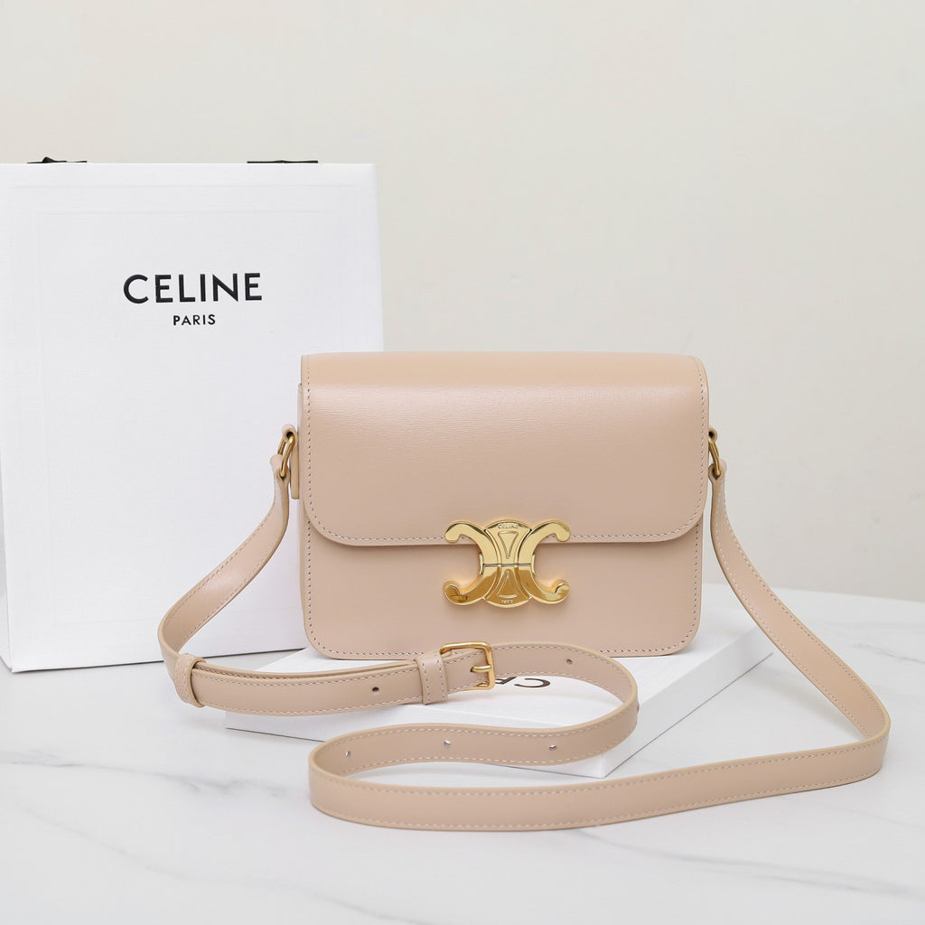 Celine Teen Triomphe Glossy Cow Leather Handbags Women's Temperament Luxury Solid Colour Temperament Crossbody Bag Logo Handbags Bag Bags #71965