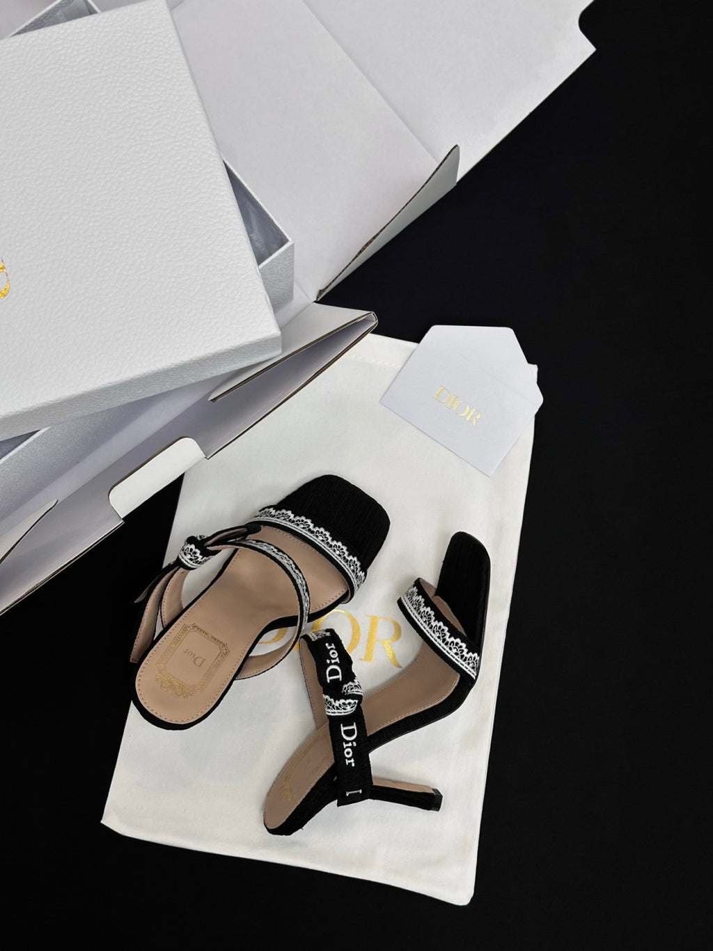 Dior Embroidered Monogram Lace Strap High Heels 10CM#380072