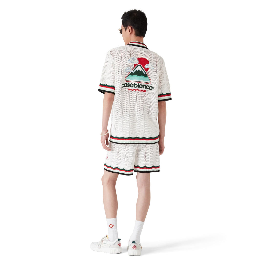 Casablanca Men's Summer Casual Solid Color Cotton Cloud Embroidery Knitted Sweater Shirt Logo Embroidery Striped Short Sleeve Shorts Set #78234