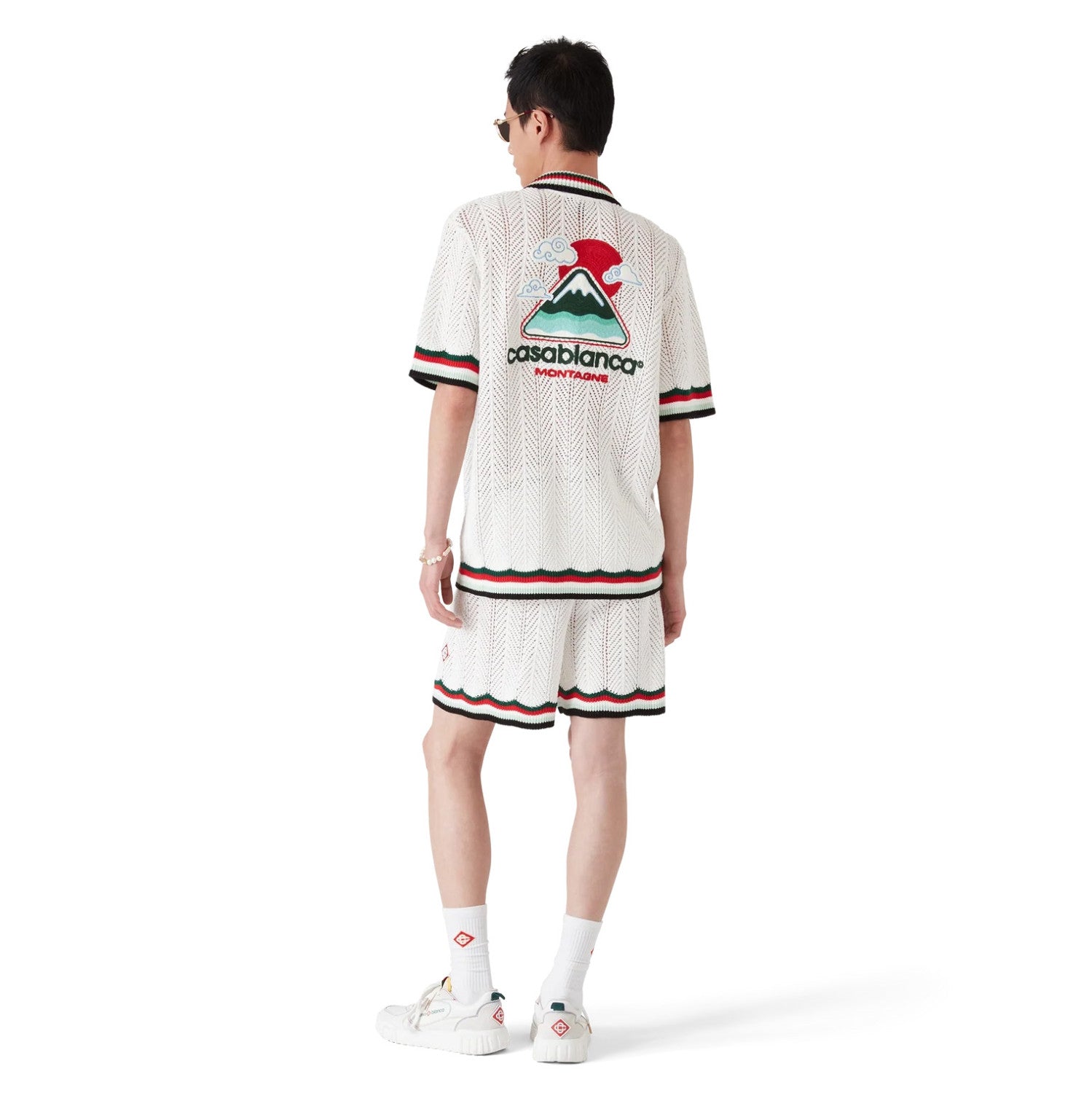 Casablanca Men's Summer Casual Solid Color Cotton Cloud Embroidery Knitted Sweater Shirt Logo Embroidery Striped Short Sleeve Shorts Set #78234