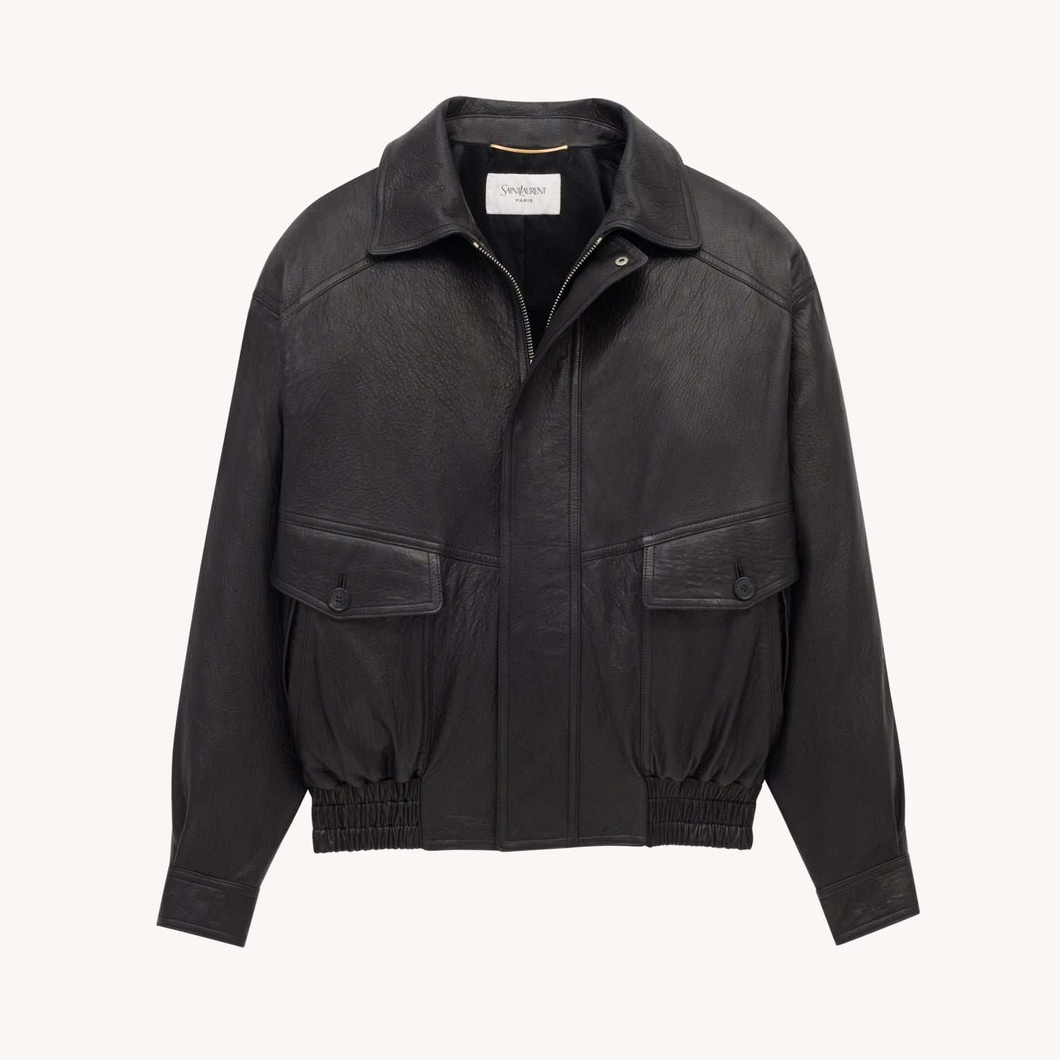 SAINT LAURENT  Men's & Women's Fall/Winter Fashion Classic Solid-Color Leather Lapel Zipper Button Leather Flight Jacket Leather Jacket #78841