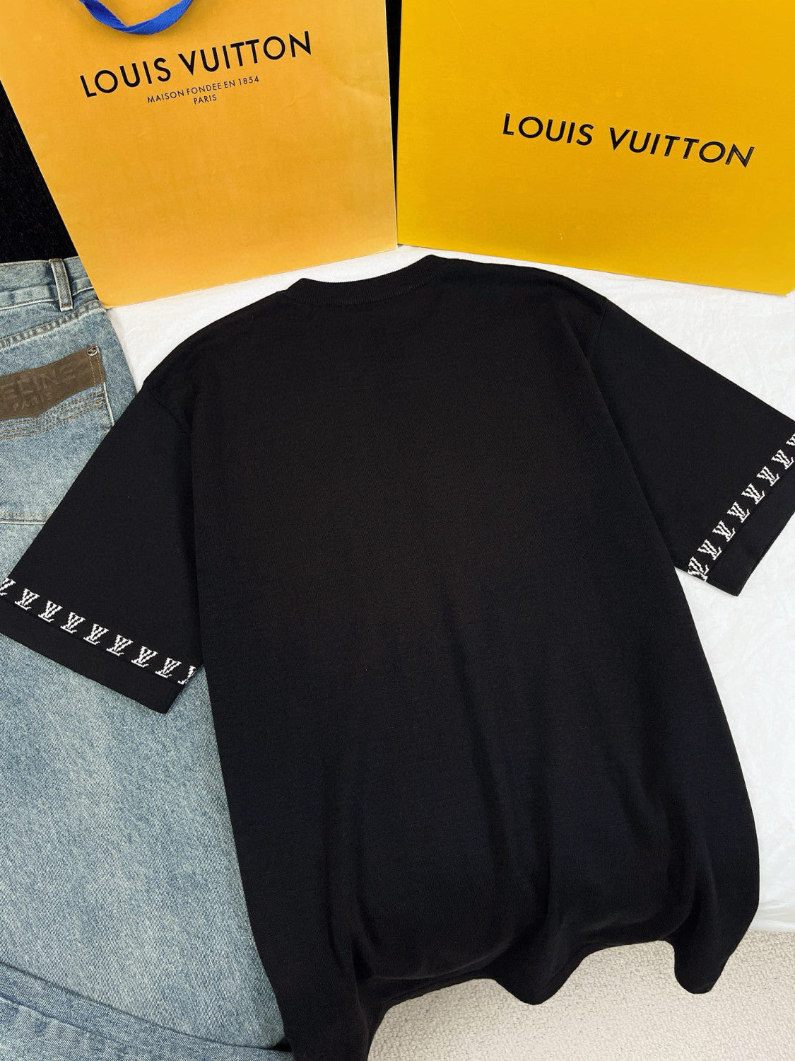 Louis Vuitton Men's Summer Black Cotton Jersey Fabric Round Neck Short Sleeve T-shirt #98962