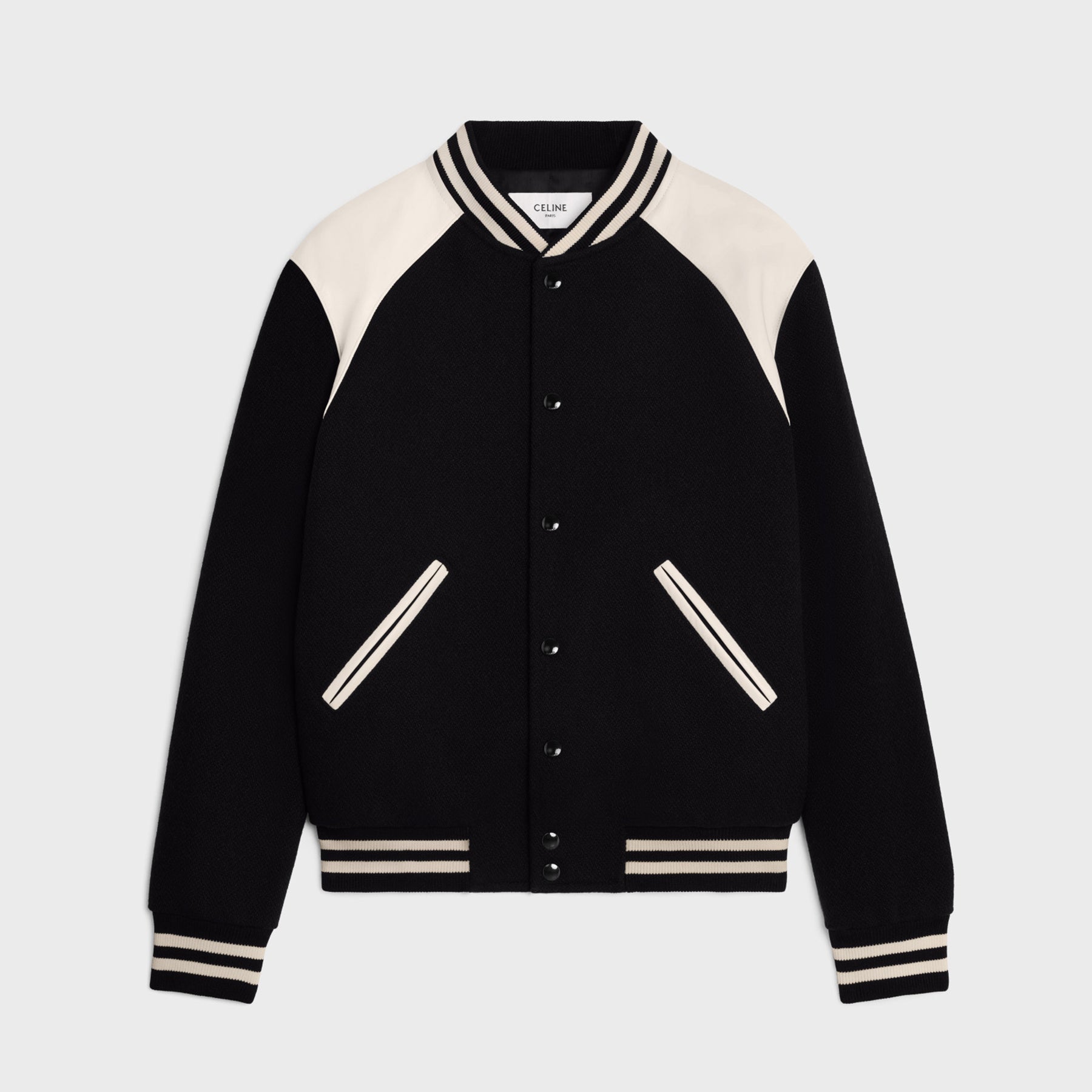 Celine Men's Spring & Autumn Colorblocking Single Breasted Textured Wool Baseball Coat Long Sleeve Jacket Ngvp #1251