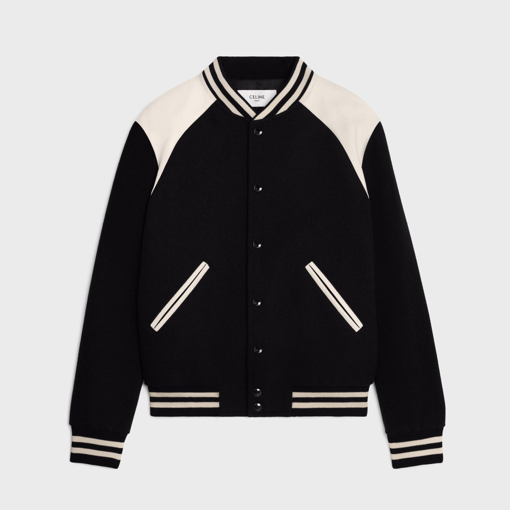 Celine Men's Spring & Autumn Colorblocking Single Breasted Textured Wool Baseball Coat Long Sleeve Jacket Ngvp #1251