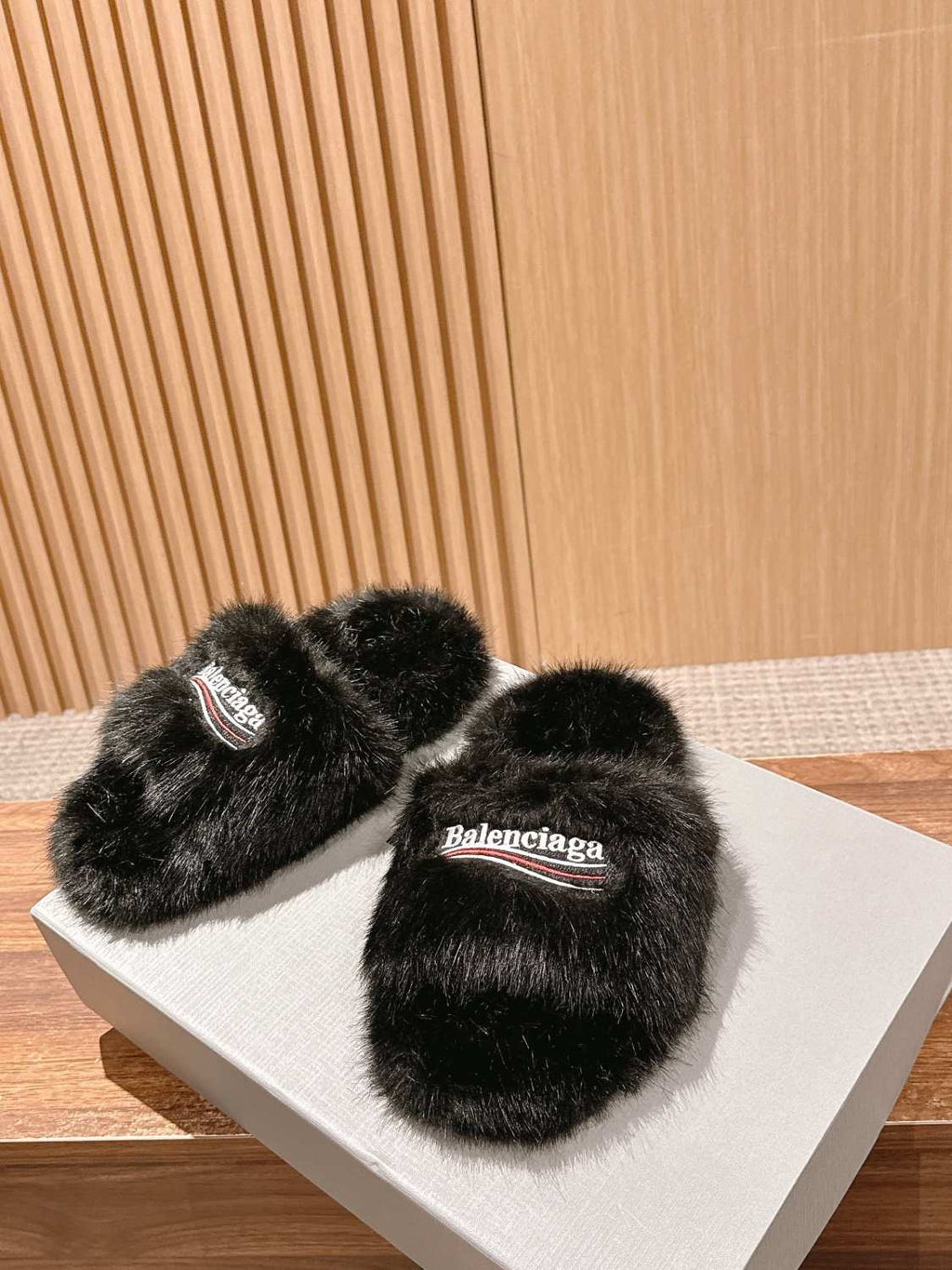 Balenciaga Women's Fall/Winter Casual Round Toe Open Back Wool Embroidered Logo Slippers Shoes #78917