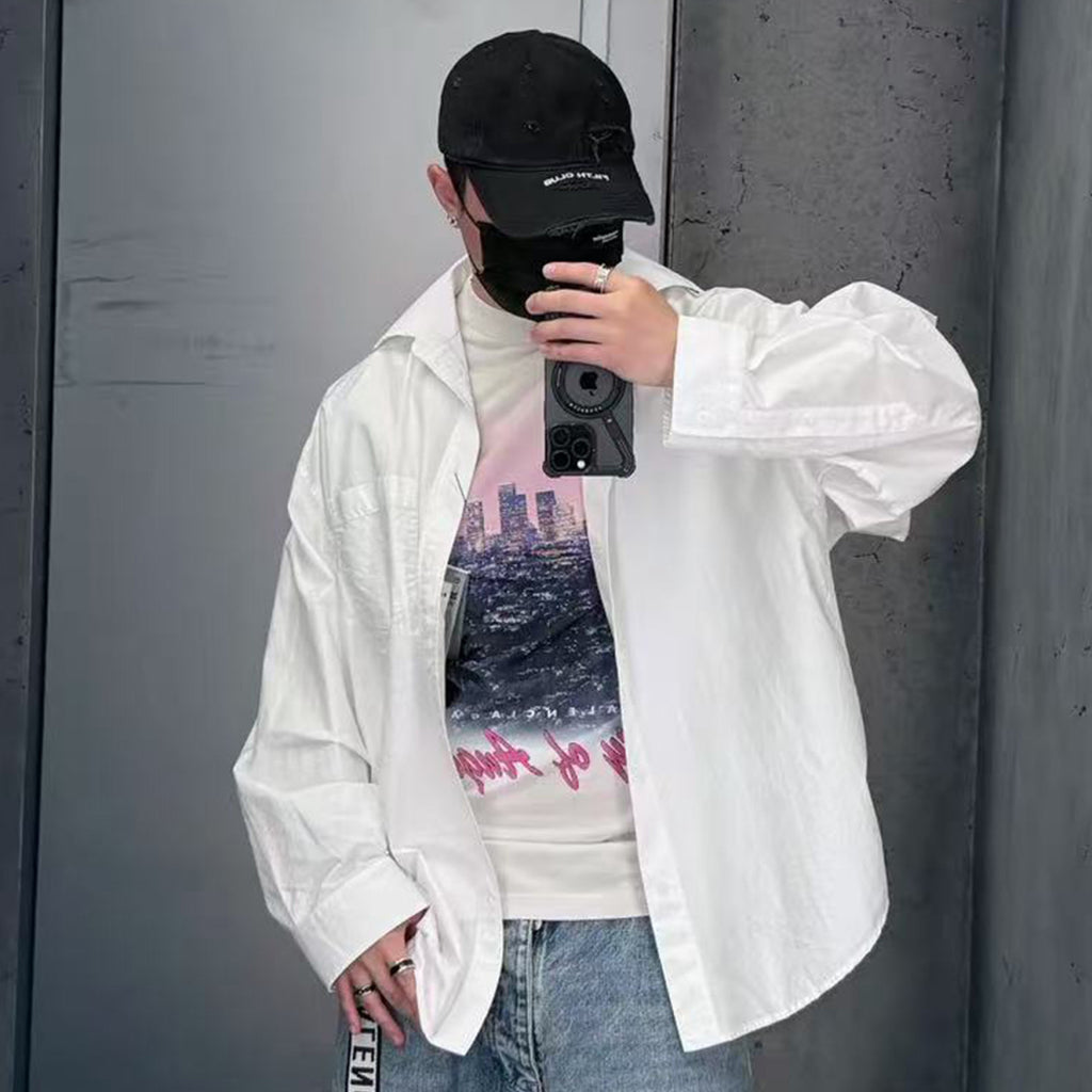 Balenciaga Men's Layered Shirt In White Spring And Fall High Street Trend Non-removable Two-piece Printed Graphic T-shirt Fashion Casual Shirt Ngvp #2422