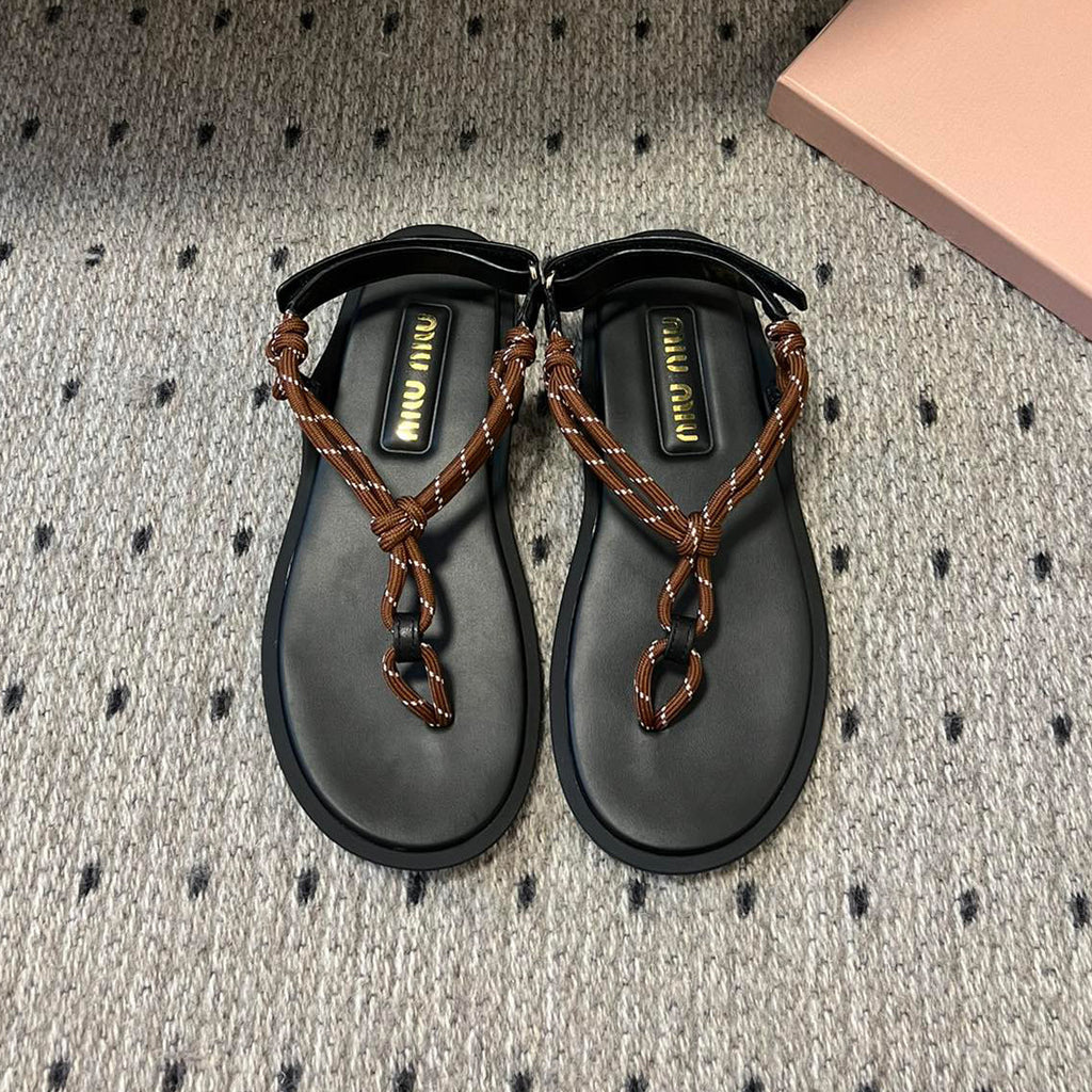MiuMiu Women's Summer Fashion Casual Toe-exposed Strappy Leather Sandals Shoes #78431