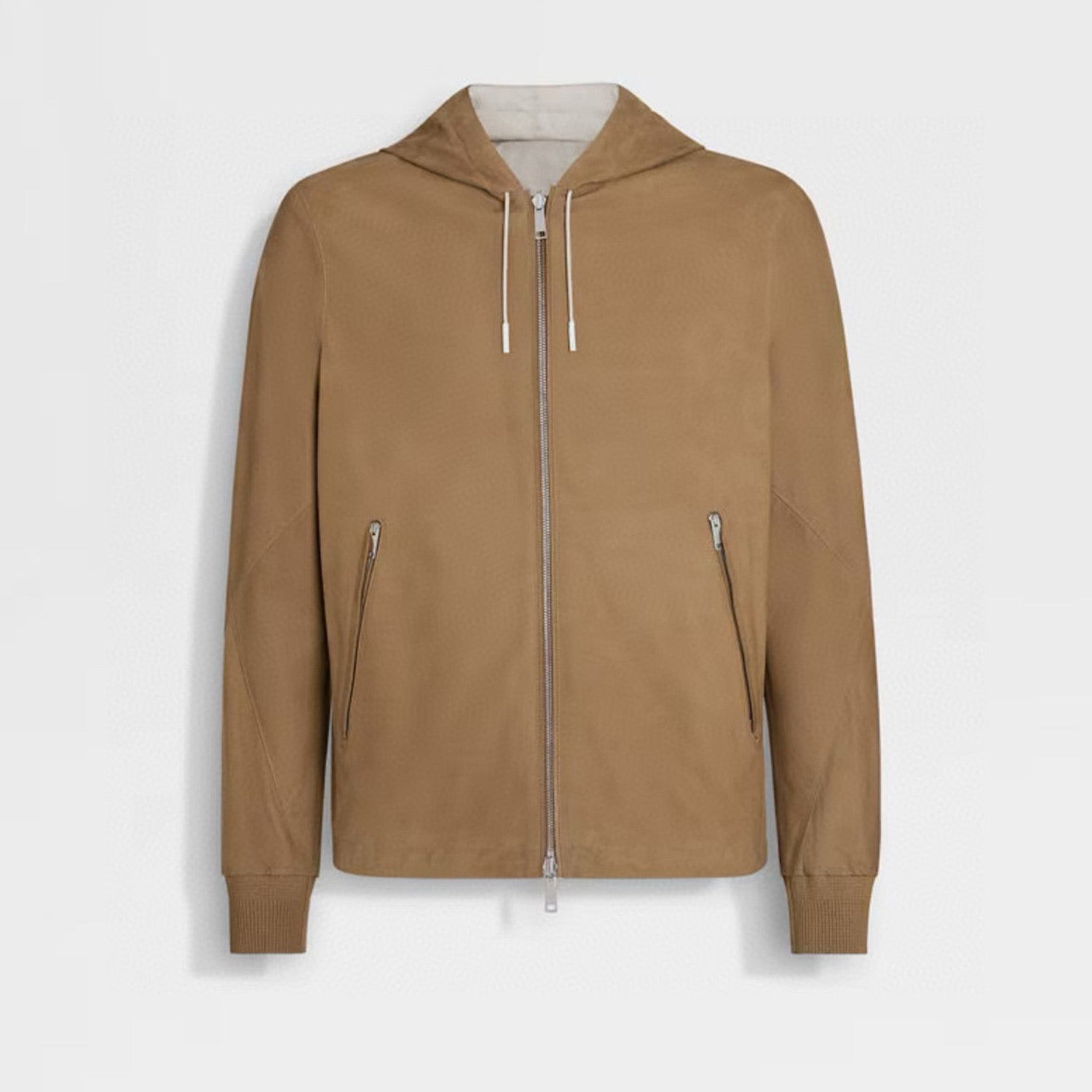 Ermenegildo Zegna Men's Spring And Autumn Reversible Leather Coat Zip Hooded Jacket Pure Colour Temperament Comfortable Leather Jacket Ngvp #1592