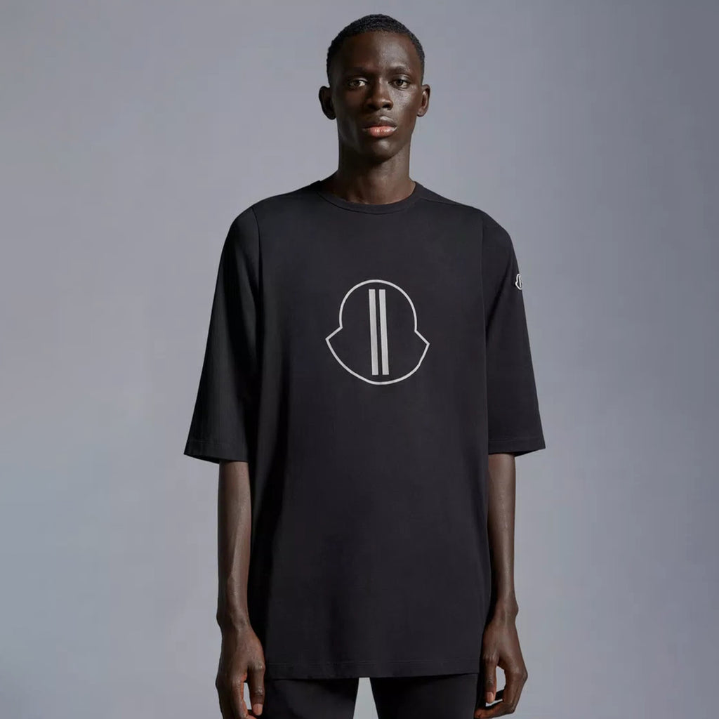 Moncler x Rick Owens Men's Summer Black Logo Print Loose Round Neck Short Sleeve T-Shirt #98317