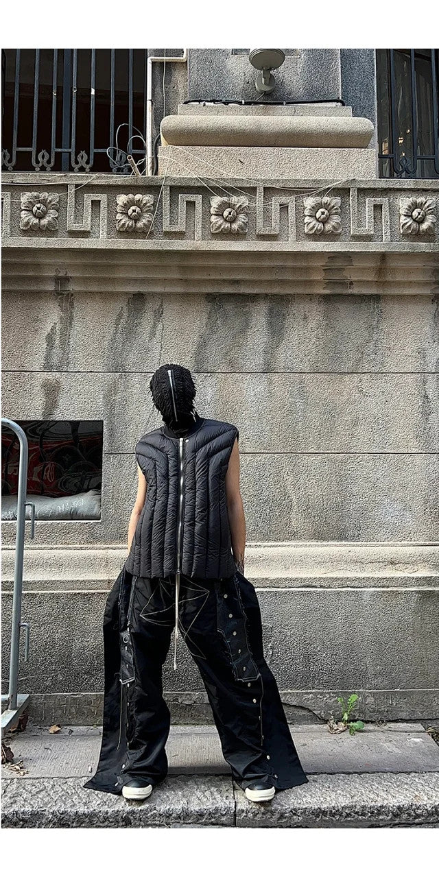 Rick Owens Men's And Women's Fall And Winter Quilted Design Down Jacket Bib Undershirt Jacket Zipper Black Trend Vest Jacket Ngvp #2612