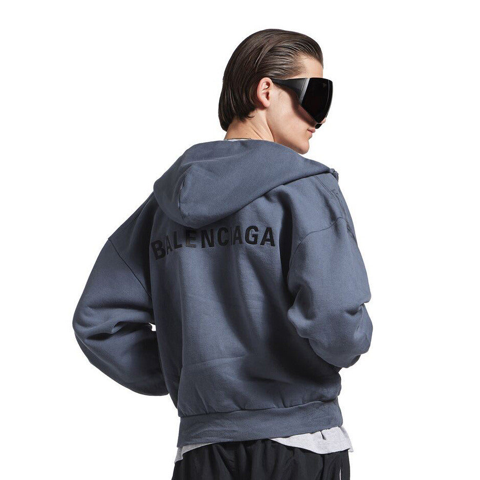 Balenciaga BACK HOODIE Men's Spring/Autumn Fashion Casual Solid Color Embroidered Zipper Gathered Cuffs Waist Hooded Cardigan Jacket Sweatshirt #78283