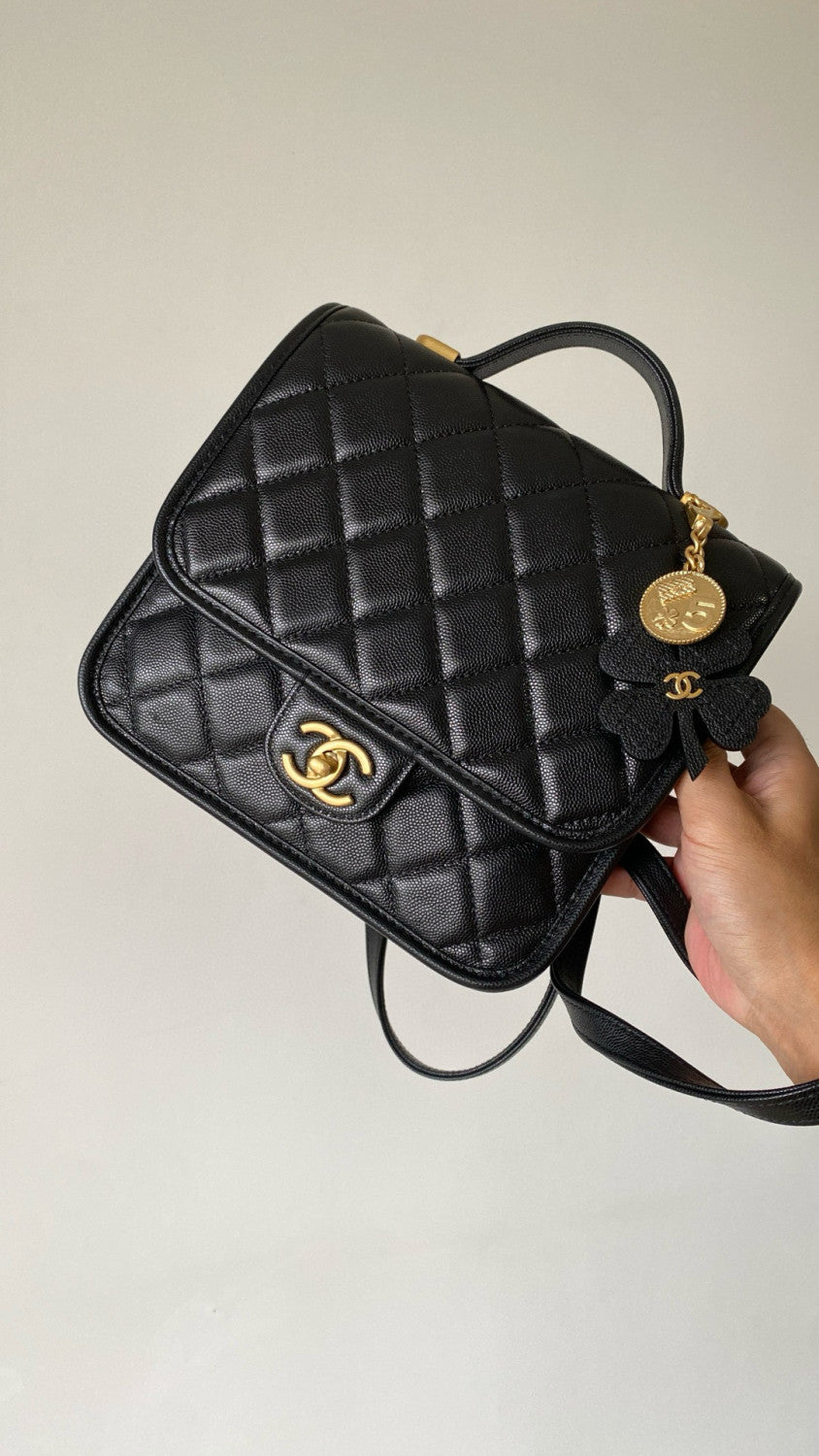 Chanel Women's Fashion Classic Solid-Color Flap Leather Backpack with Sand Gold Buckle and Metal Hardware Bag Bags AS5715-B21400-94305 #78759