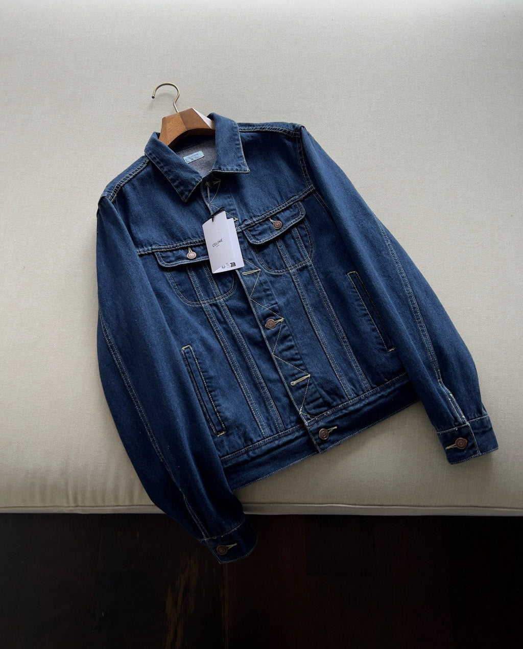 Celine Men's And Women's Spring And Autumn Solid Color Letter Print Single Breasted Long Sleeved Denim Jacket #77737