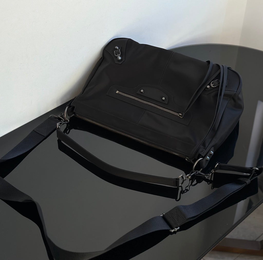 Balenciaga Men's Le City Moto Medium In Black Retro Nylon Motorcycle Bag Stylish Casual Crossbody Shoulder Bag #194664