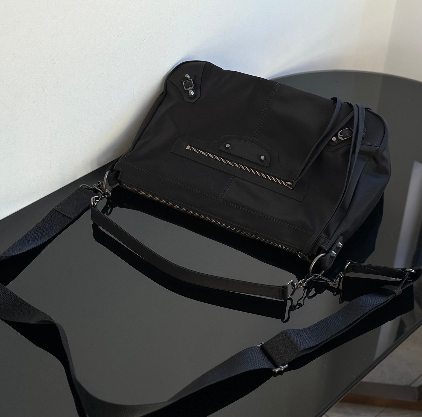 Balenciaga Men's Le City Moto Medium In Black Retro Nylon Motorcycle Bag Stylish Casual Crossbody Shoulder Bag #194664