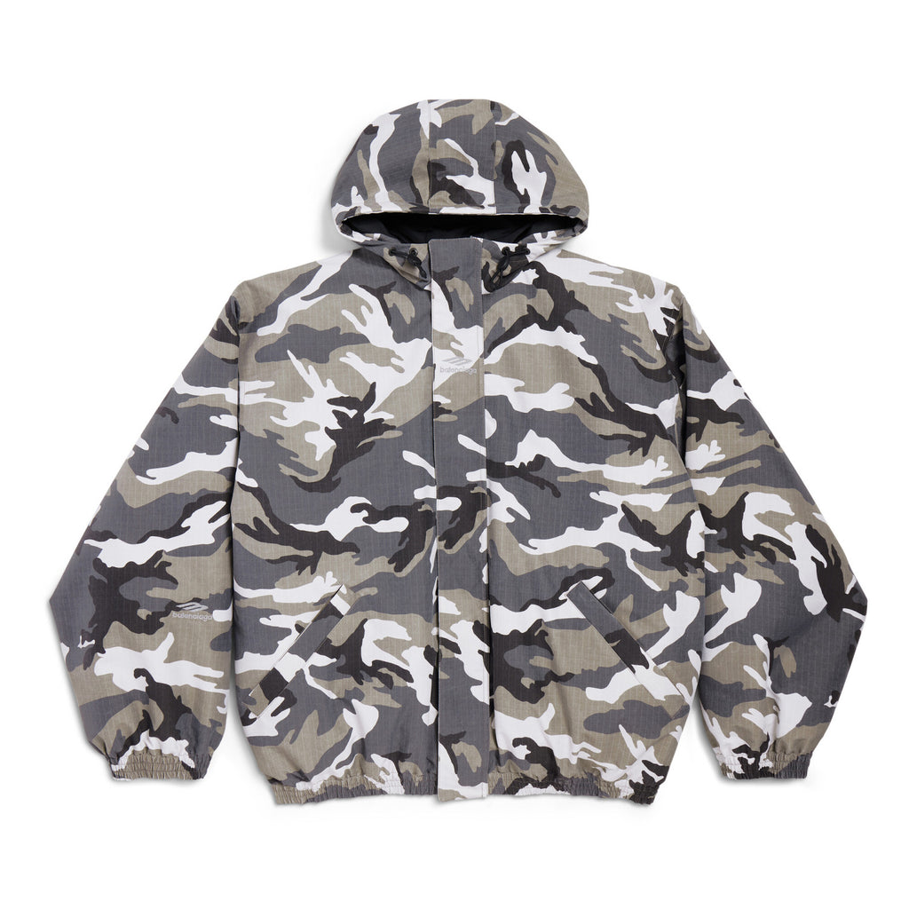 Balenciaga Men's Autumn and Winter Gray Camouflage Hooded Zipper Long Sleeve Nylon Parker Jacket Straight Ski Pants Suit Set #74772