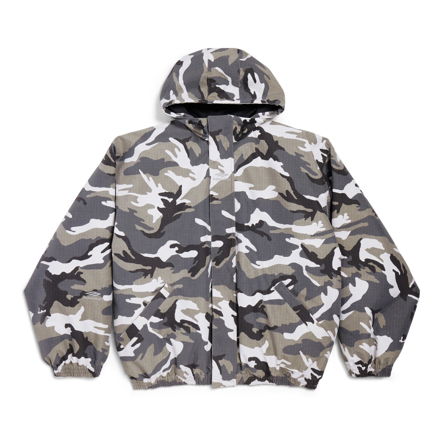 Balenciaga Men's Autumn and Winter Gray Camouflage Hooded Zipper Long Sleeve Nylon Parker Jacket Straight Ski Pants Suit Set #74772