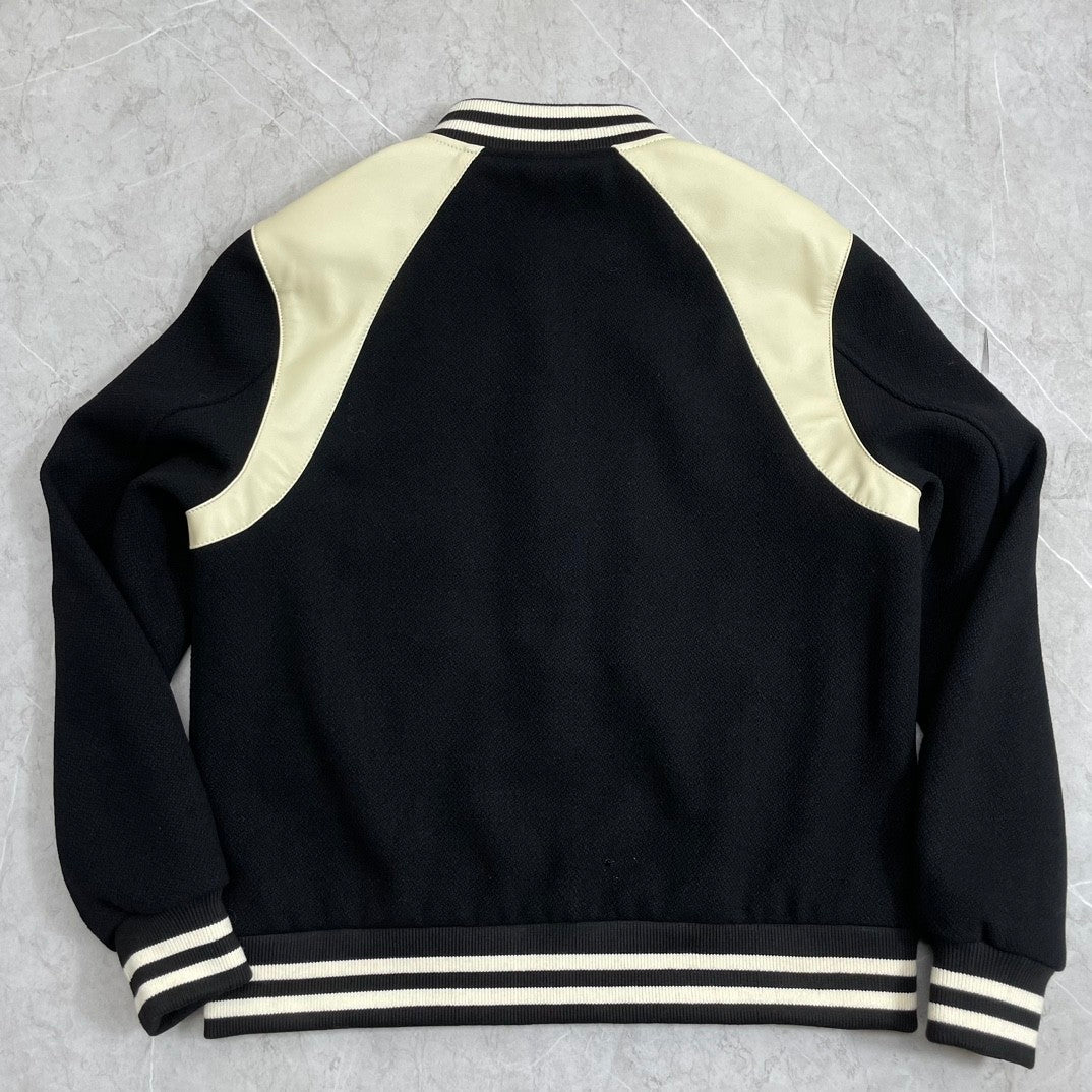 Celine Men's Spring & Autumn Colorblocking Single Breasted Textured Wool Baseball Coat Long Sleeve Jacket Ngvp #1251