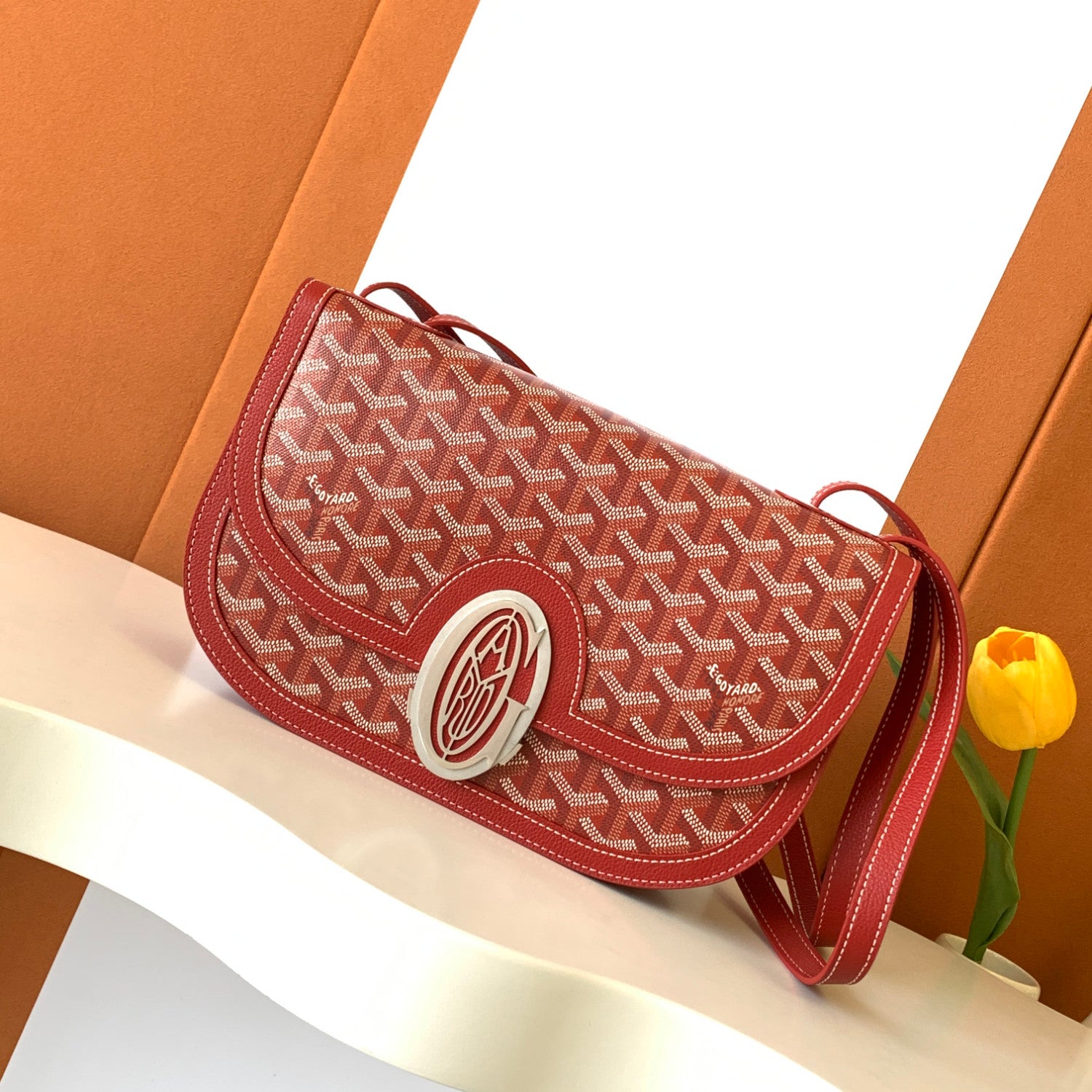 GOYARD Men's and Women's Old Flower Full Print Adjustable Shoulder Strap Canvas Patchwork Leather Flap Messenger Bag Shoulder Crossbody Bags #75318