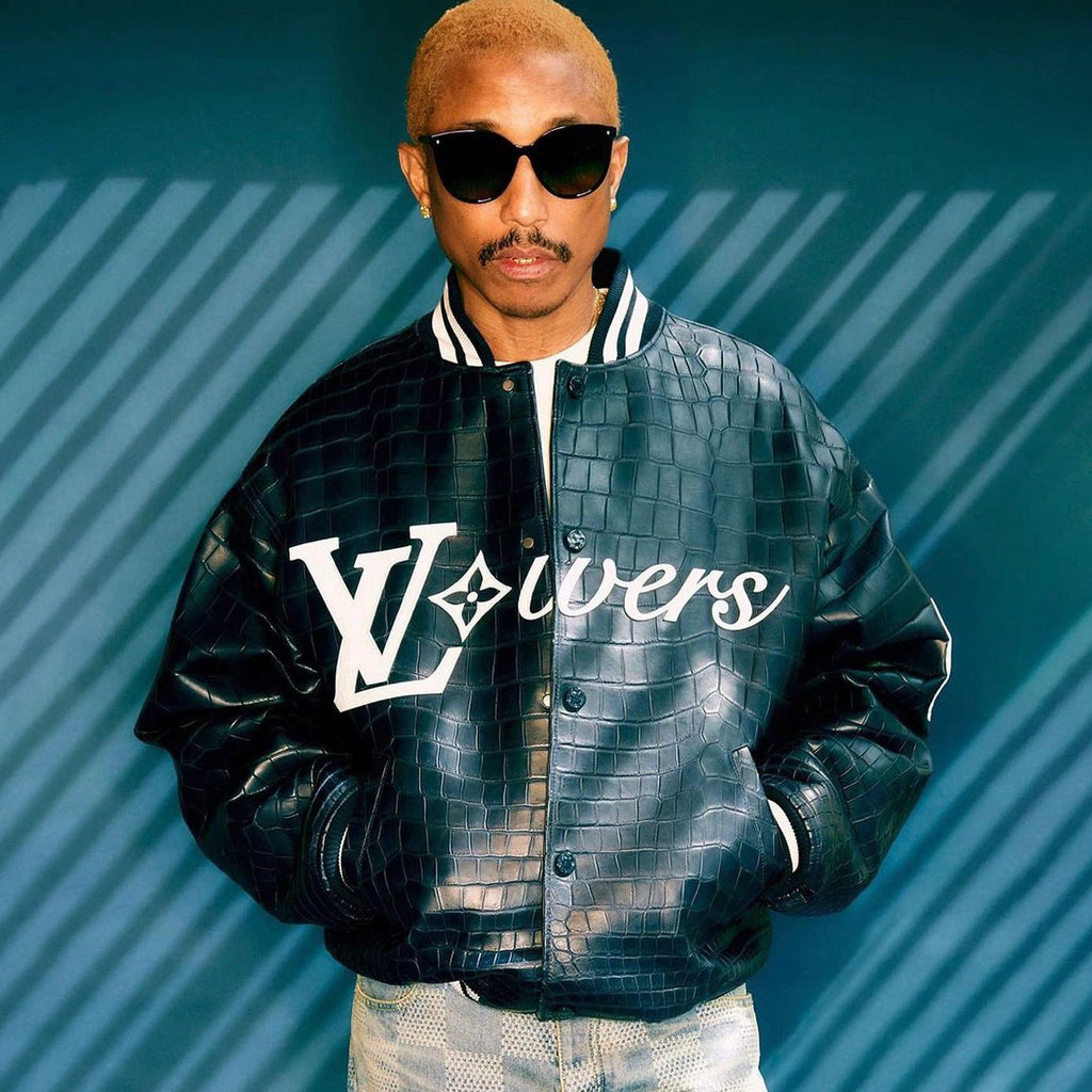 Louis Vuitton Men's Fall And Winter Navy Blue Lambskin Embossed Crocodile Leather Pattern Zipper Baseball Jacket #98618