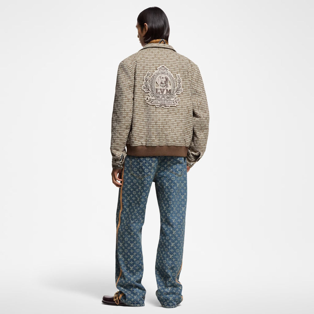 Louis Vuitton Men's Spring Autumn Monogrammed Jacquard Wool Harrington Blouson Zipper Long Sleeve Jacket #71837