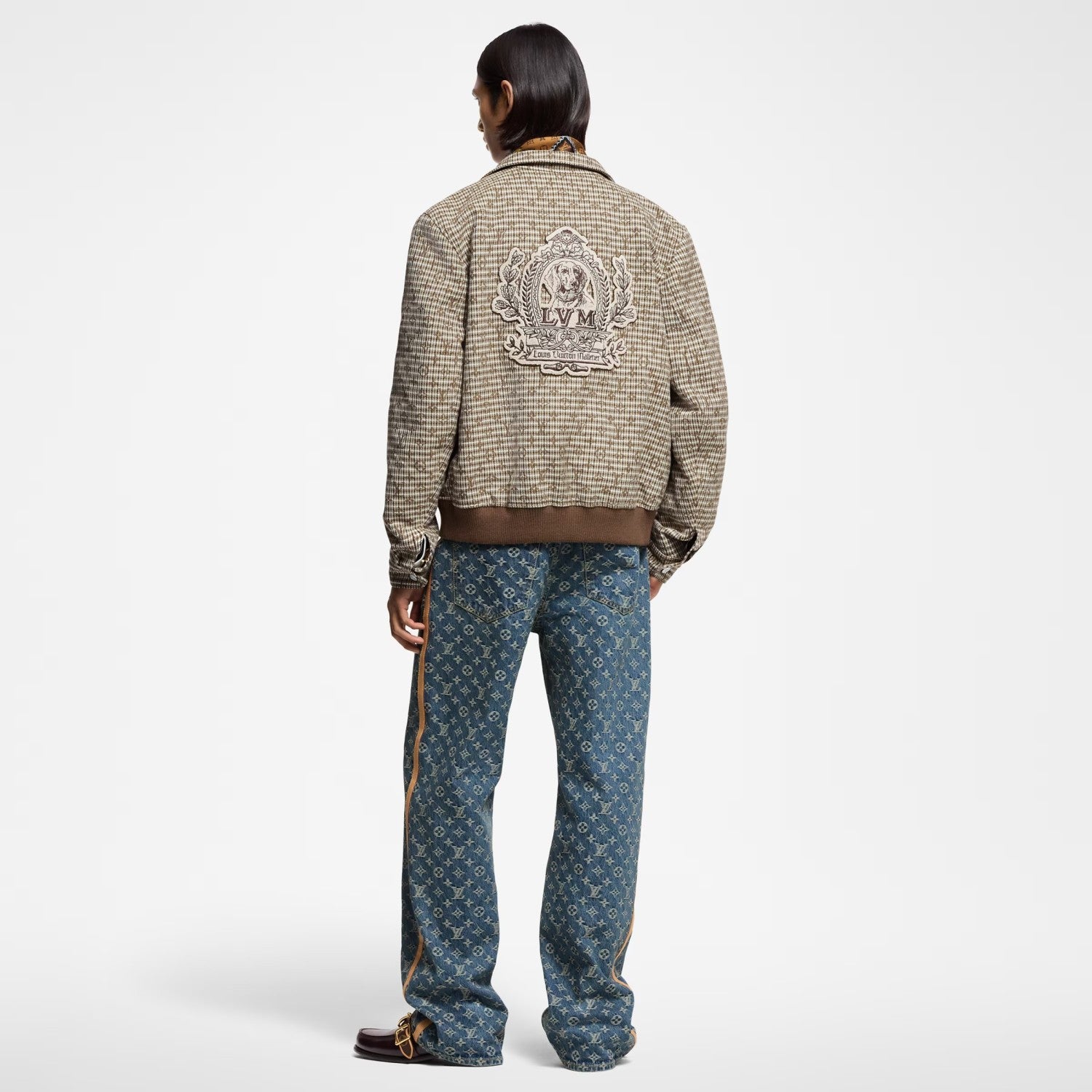 Louis Vuitton Men's Spring Autumn Monogrammed Jacquard Wool Harrington Blouson Zipper Long Sleeve Jacket #71837