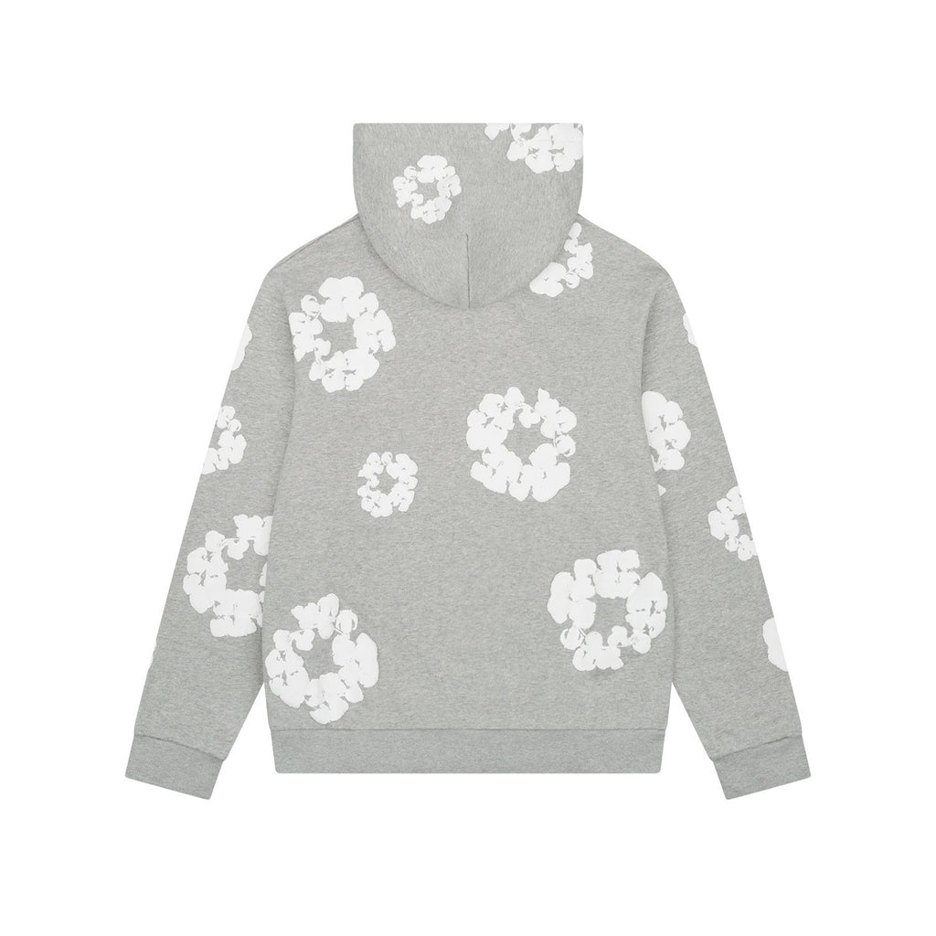 Denim Tears Men's And Women's Spring/fall Fashion Trend Solid Color Hooded Pullover Loose Fit Cotton Hoodie With Floral Print European American Style High Street Hip Hop Streetwear Sweatshirt #79535