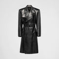 Prada Men's Fall And Winter Fashion Double-Breasted Strap Waist Long Casual Black Long-Sleeved Cowhide Trench Coat Jacket #9297