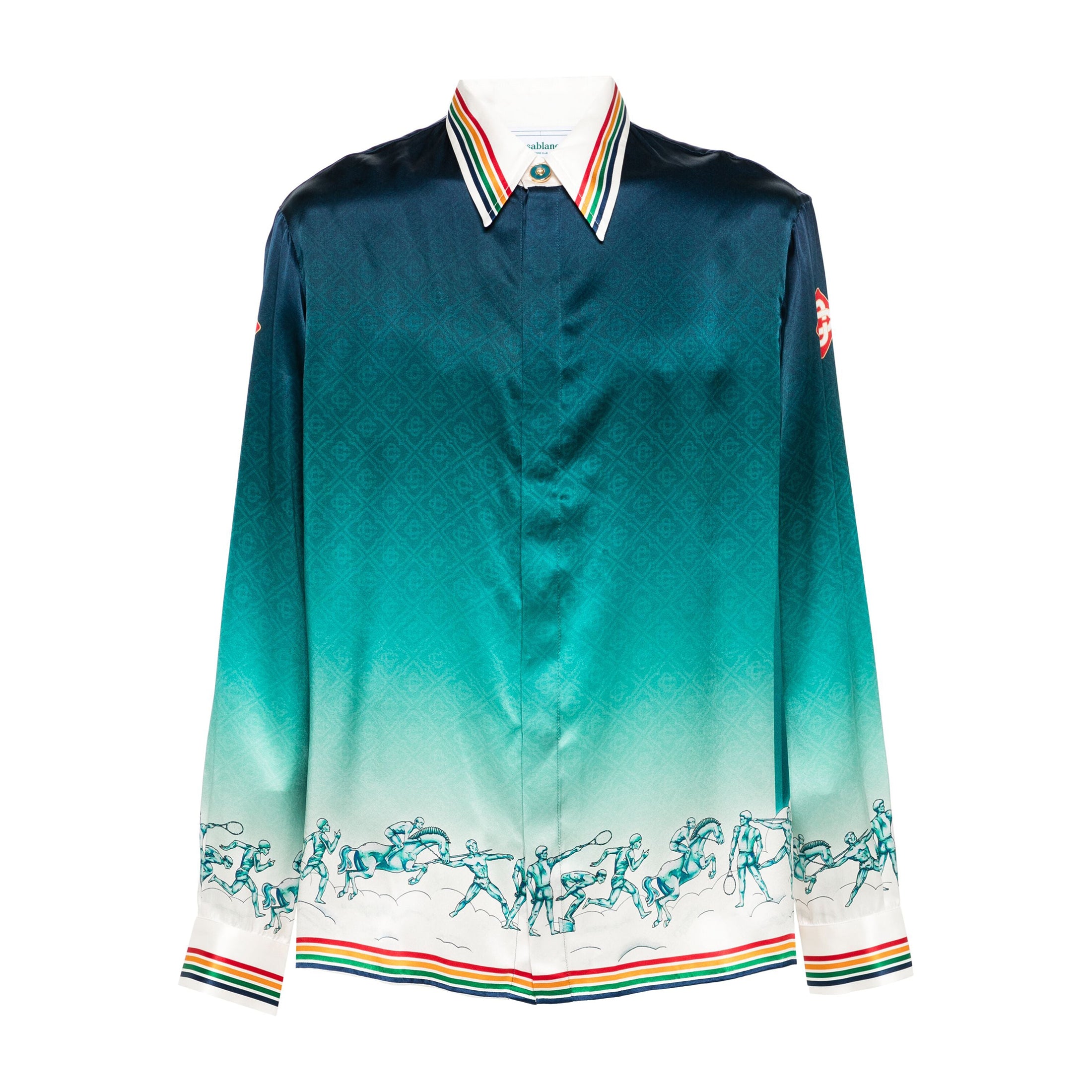 Casablanca Men's Summer Gradient Pattern Printed Lapel Loose Single Breasted Long Sleeve Shirt #73424