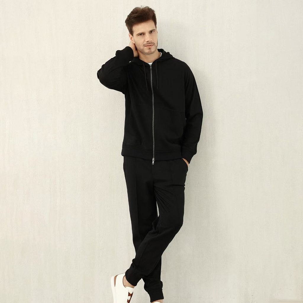 Ermenegildo Zegna Men's Spring/Fall Zipper Drawstring Hoodie Sweatshirt & Solid-Color Casual Pants Suit Set Ngvp #2352