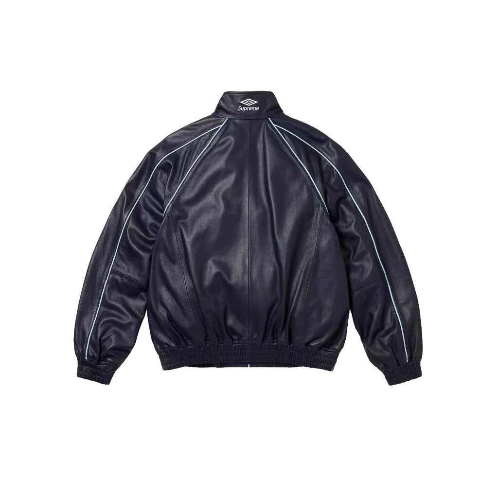 Supreme Men's And Women's  Spring/fall Fashion Casual Solid Color High Neck Zipper Front Embroidered Logo Leather Jacket #79518