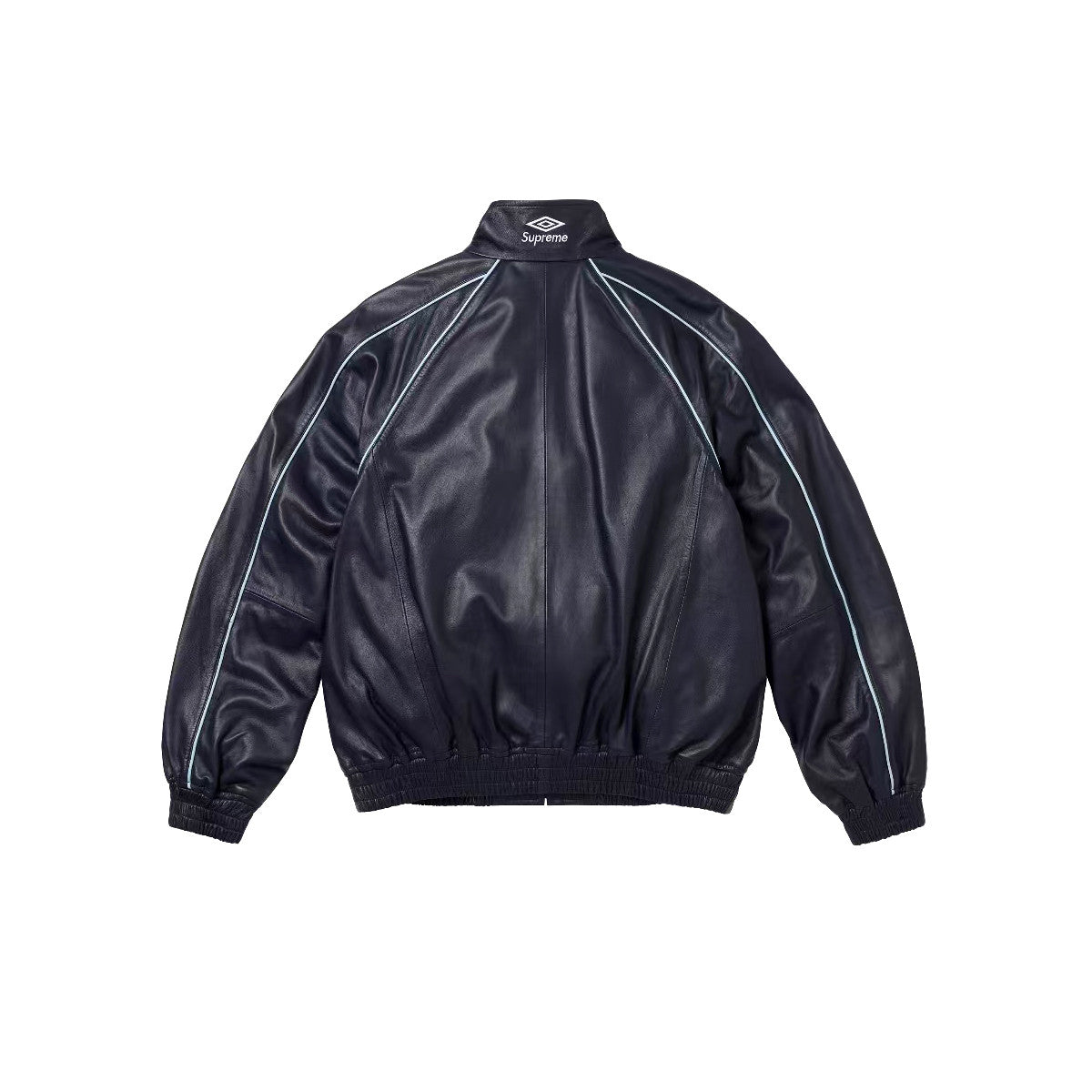 Supreme Men's And Women's  Spring/fall Fashion Casual Solid Color High Neck Zipper Front Embroidered Logo Leather Jacket #79518