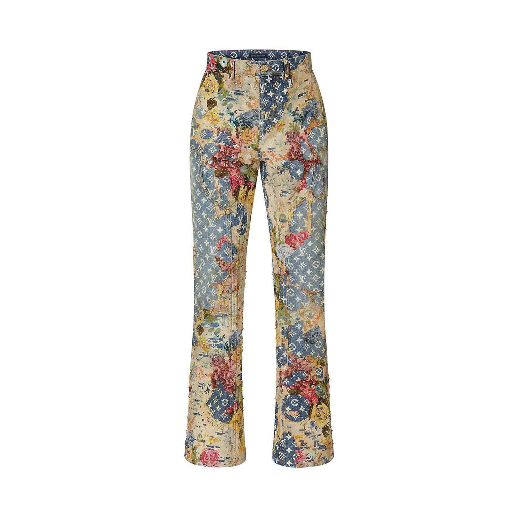 Louis Vuitton Destroyed Carpenter Bell Bottom Denim Pants #5858