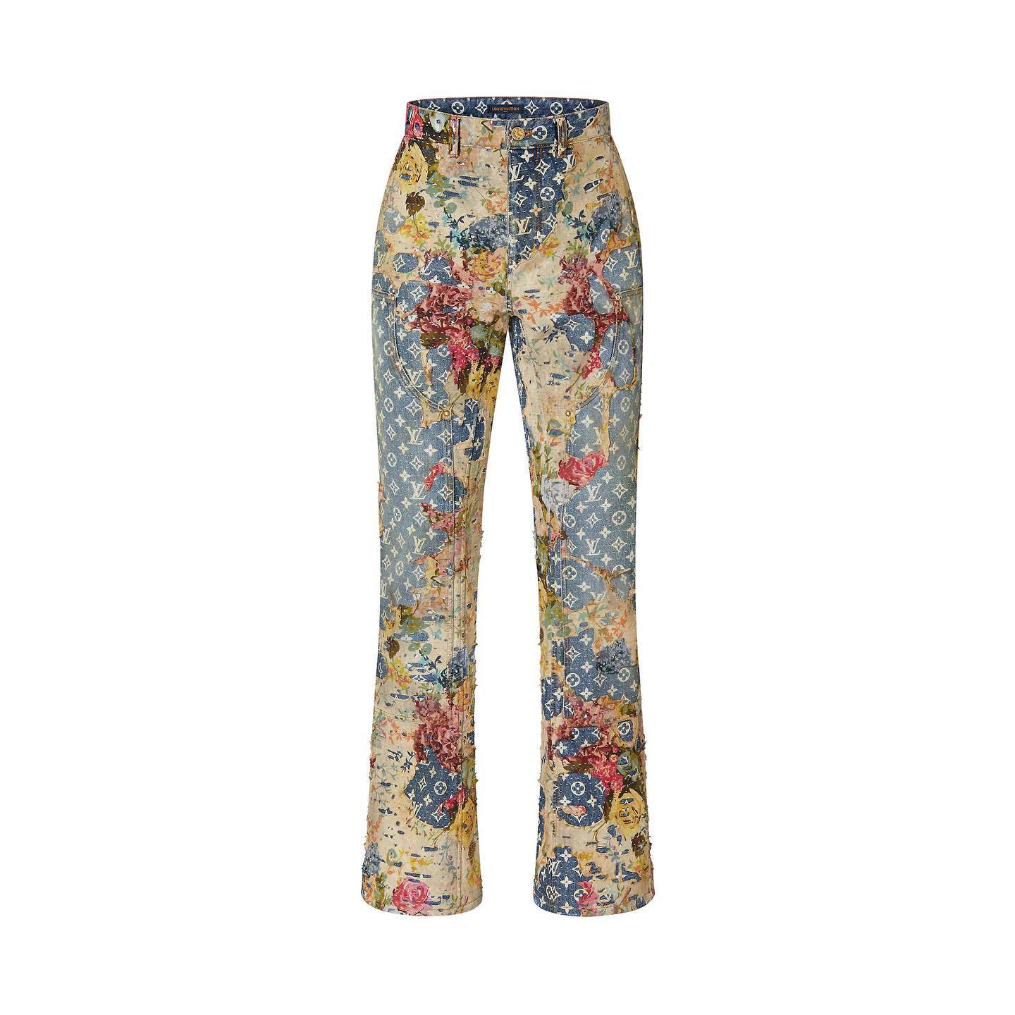 Louis Vuitton Destroyed Carpenter Bell Bottom Denim Pants #5858