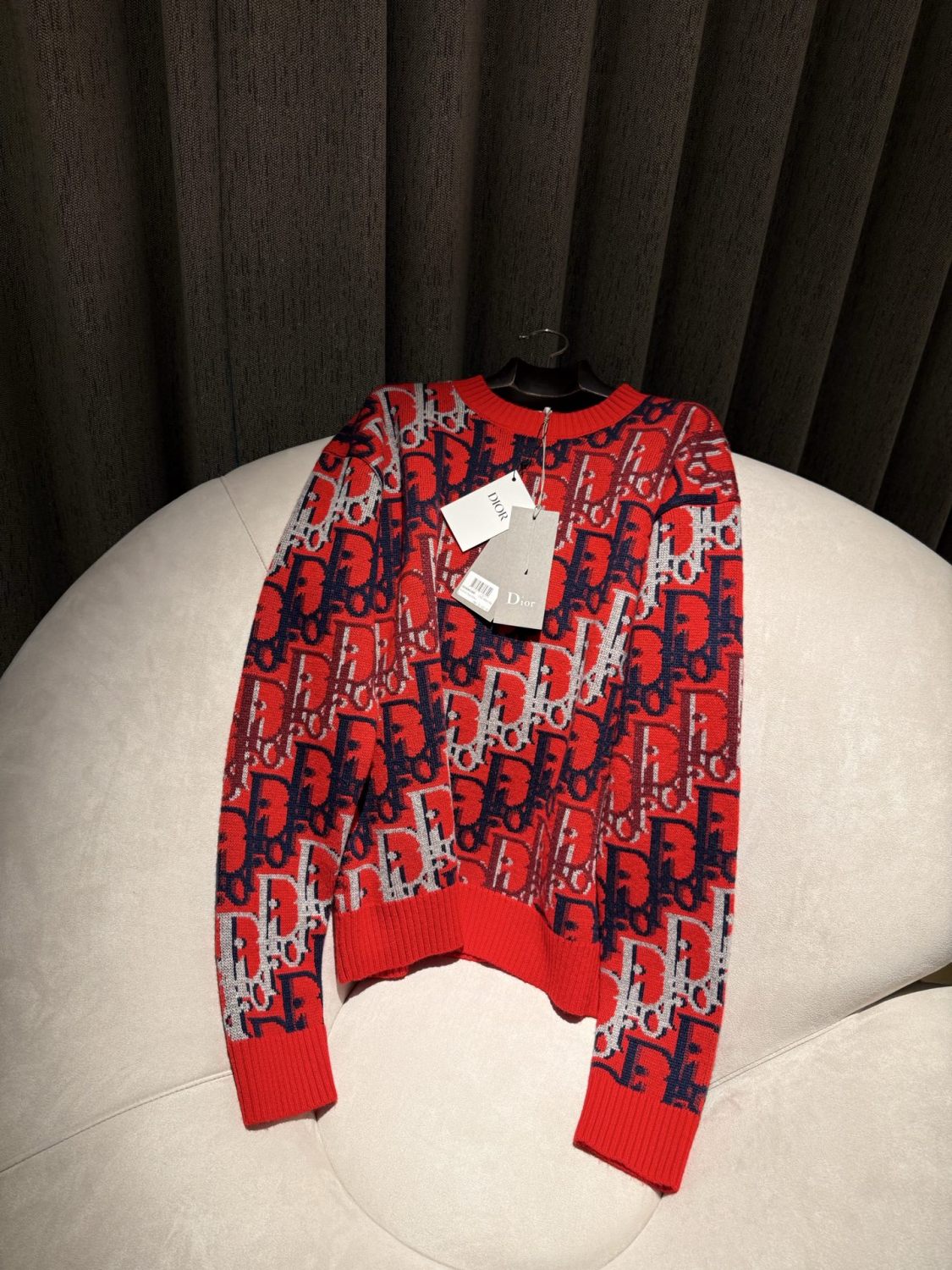 DIOR Dior Oblique Sweater Red Wool Jacquard #375646