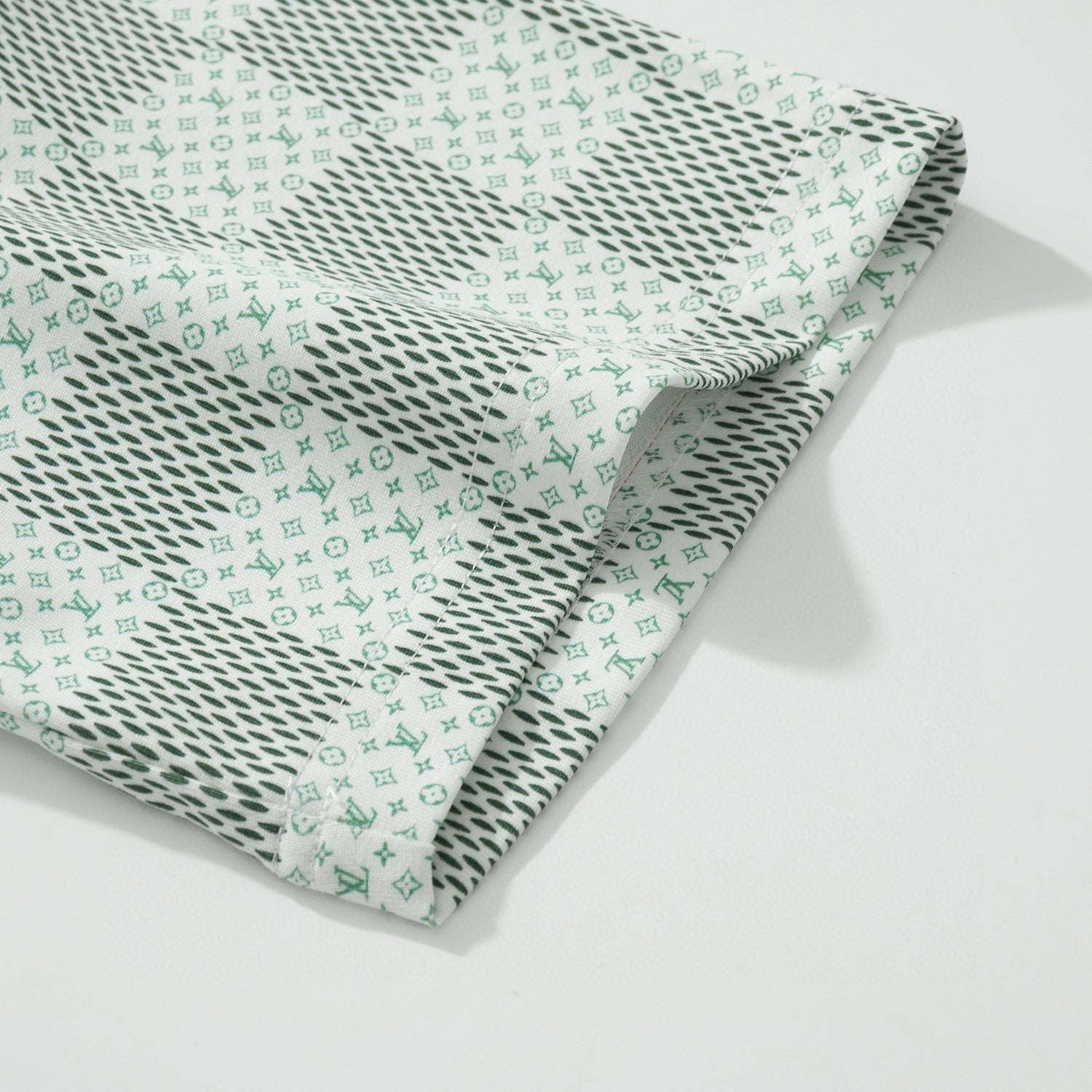 Louis Vuitton Men's Green Checkerboard Graphic Crew Neck Cotton Short Sleeve T-Shirt #99471