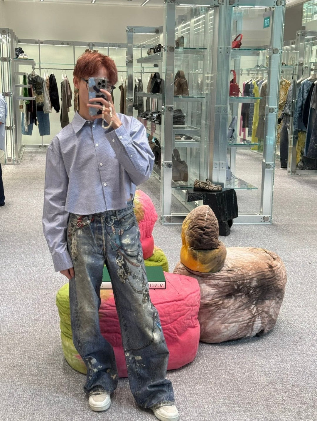 Acne Studios Men's And Women's 3DPrinted Pattern Loose Low Waisted Casual Wide Leg Solid Color Denim Pants Ngvp #8513