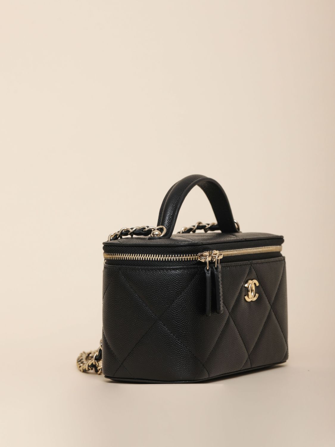 Chanel Long Vanity With Chain Grained Shiny Calfskin Gold Tone Metal Black #332777
