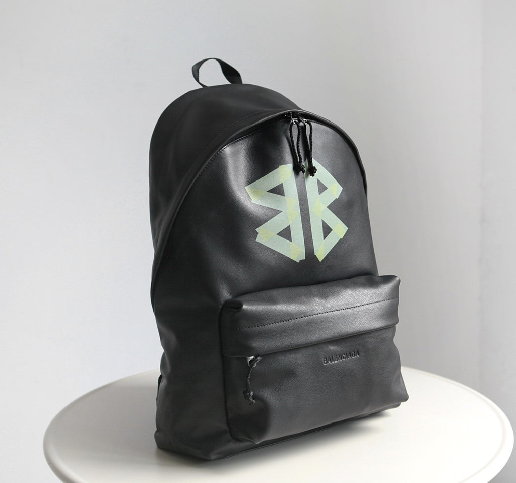 Balenciaga Explorer Men's Letter Print Black Grained Cowhide Leather Backpack Bag Bags #77713