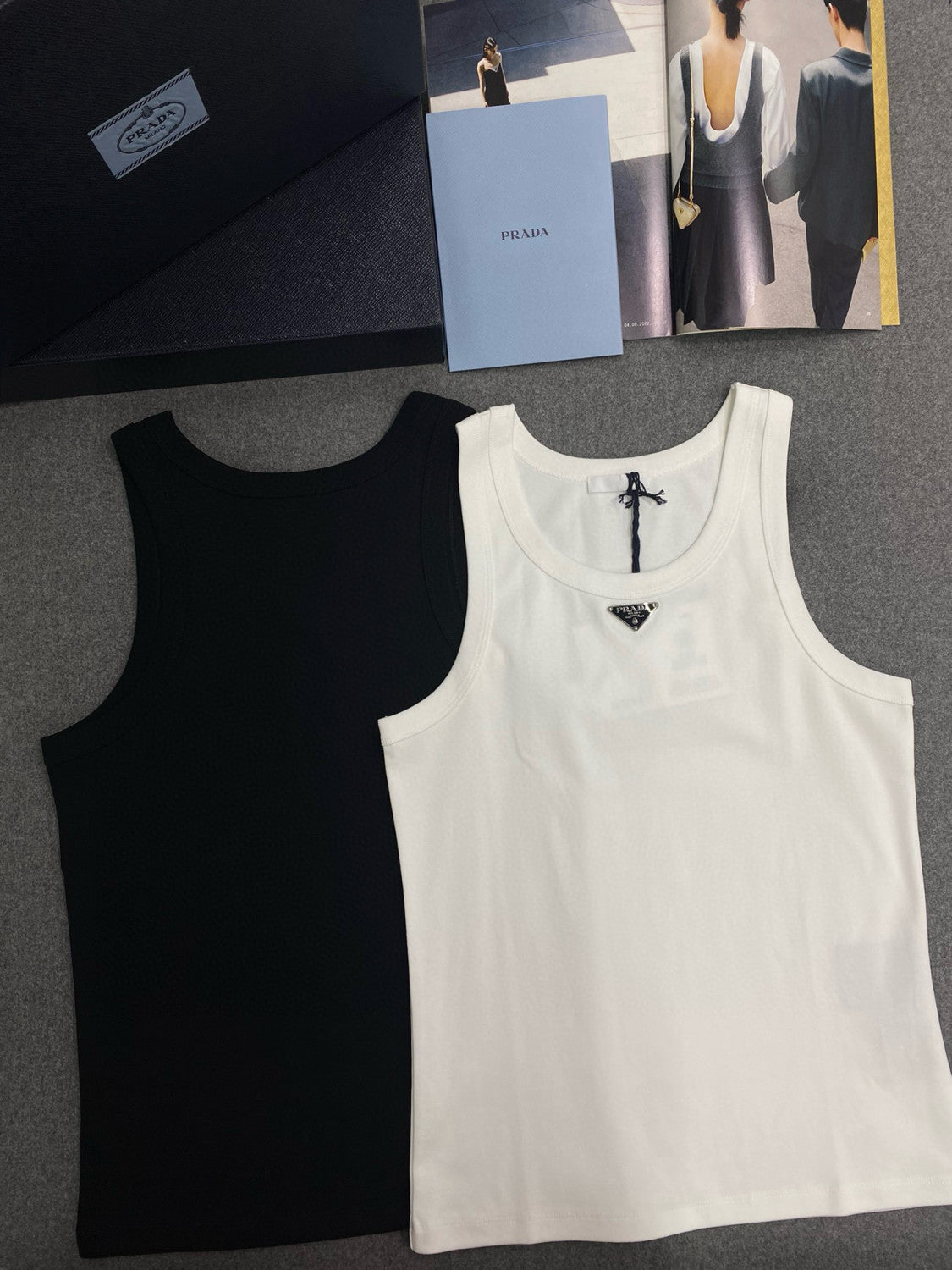Prada Men's Summer Solid Color Logo Crew Neck Cotton Vest Top #76535