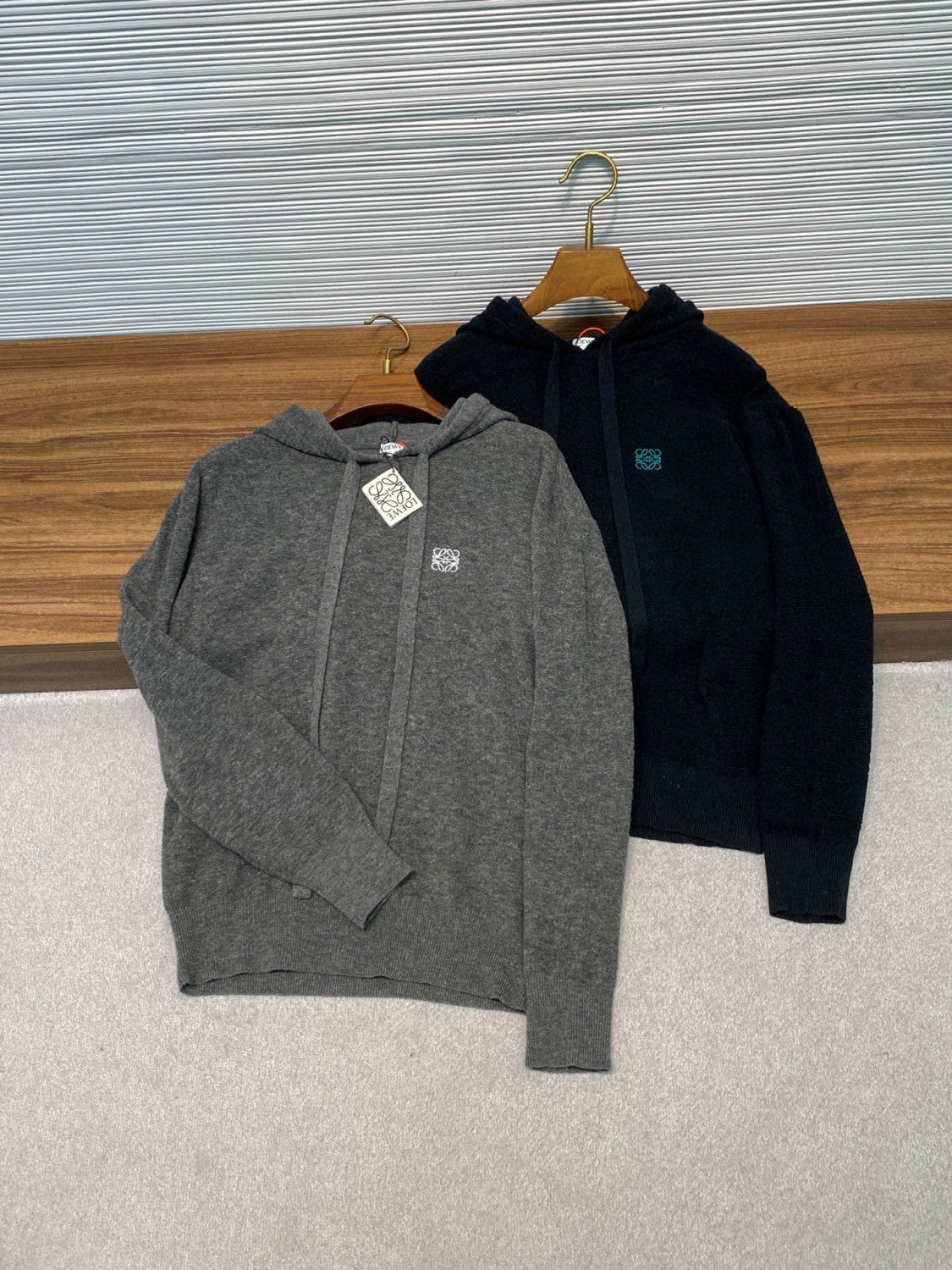 Loewe Men's Spring/Autumn Solid Color Embroidered Logo Print Wool Hooded Drawstring Long Sleeve Sweatshirt #77976
