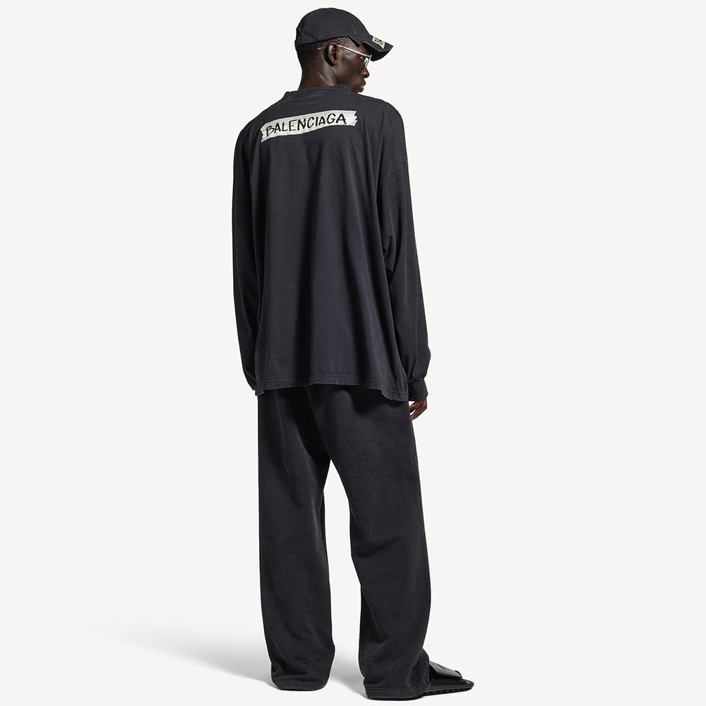 Balenciaga Top-quality Version Men's Masking Tape Long Sleeve T-shirt Large Fit in Faded Black #336737