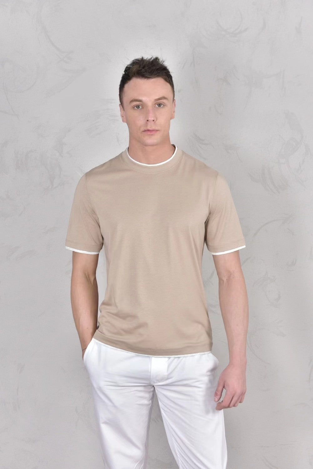 Brunello Cucinelli Men's Spring And Summer Fashion Trend Color Blocking Classic Short-sleeved Comfortable Positive Shoulder Round Neck T-shirt Tops #99379