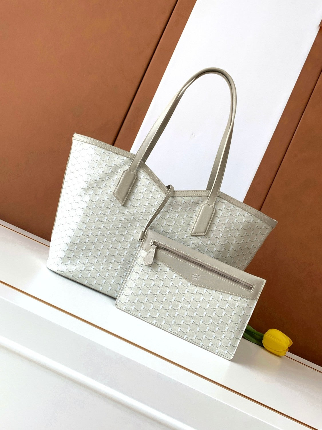 Moynat M Canvas Women's Classic Fashion Gray Canvas Tote Bag With Hook Closure Dual Use Handle And Shoulder Strap Bag Bags #78699